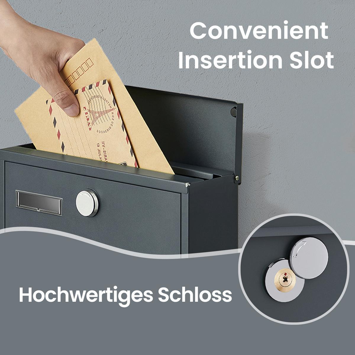 Briefkasten Dunkelgrau B: 30,8 cm - Dunkelgrau, Basics, Kunststoff/Metall (30.8/33.8/10cm)