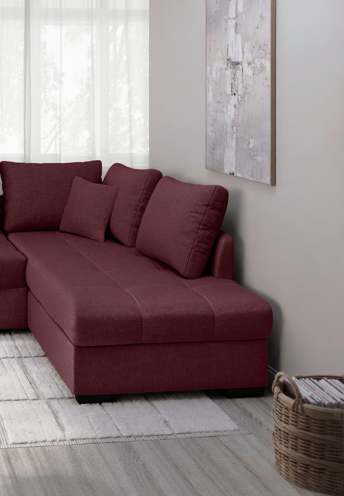 Eckschlafsofa Alvito Bordeaux S: 298x202 Cm - Bordeaux/Schwarz, MODERN, Textil (298/202cm) - MID.YOU