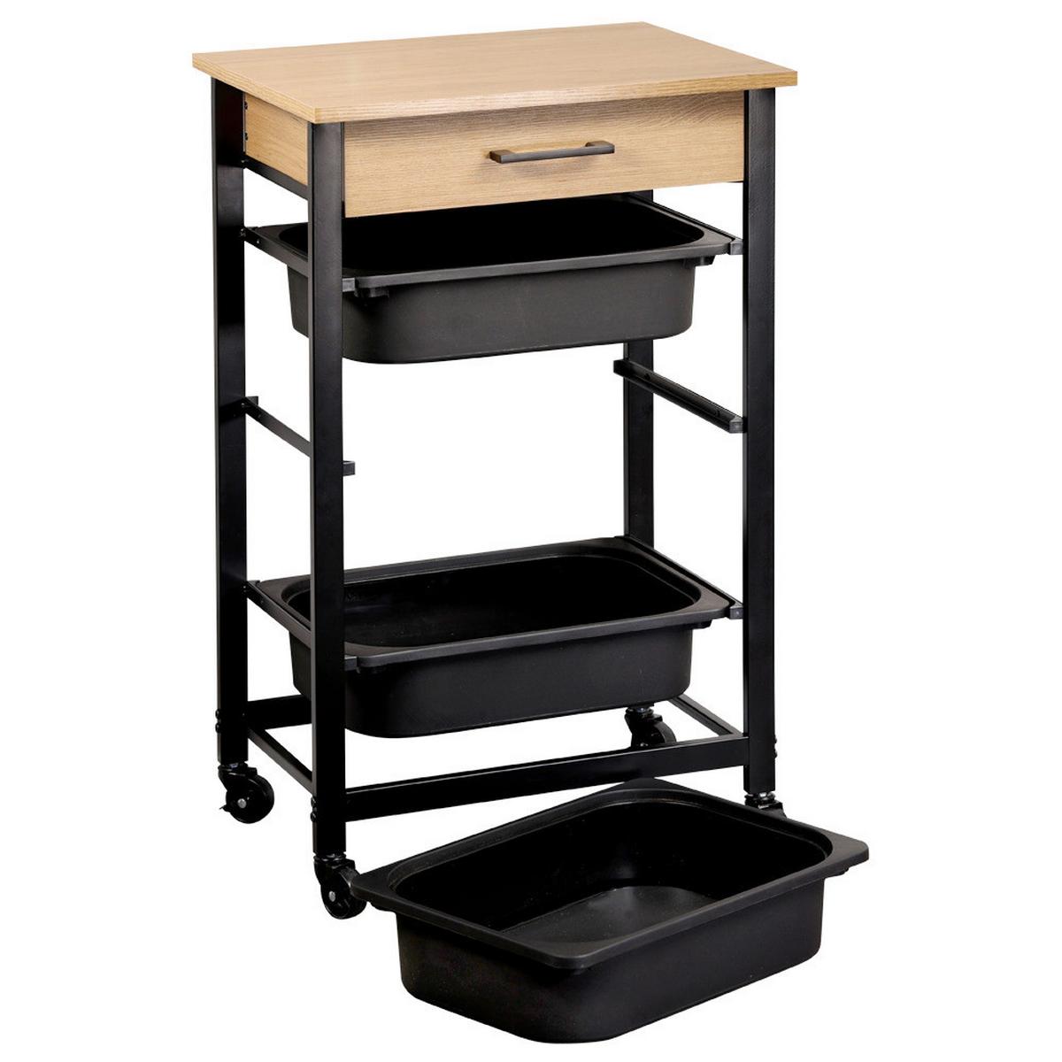 SERVIERWAGEN Schwarz/Eichefarben B: 47 cm - Eichefarben/Schwarz, Trend, Holzwerkstoff/Kunststoff (47/37/81.5cm) - Kesper