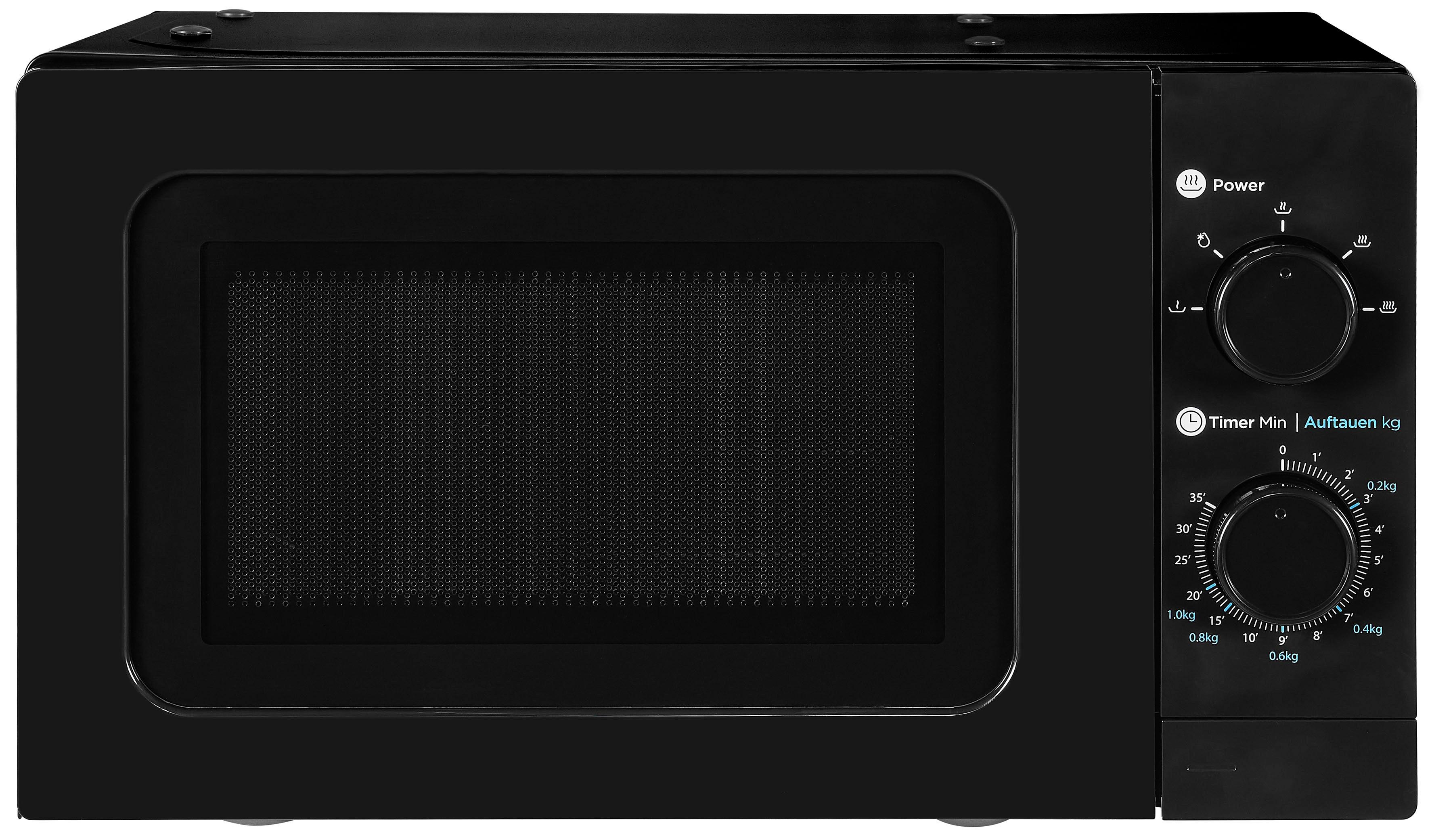 Schwarze Mikrowelle mit fünf Leistungsstufen