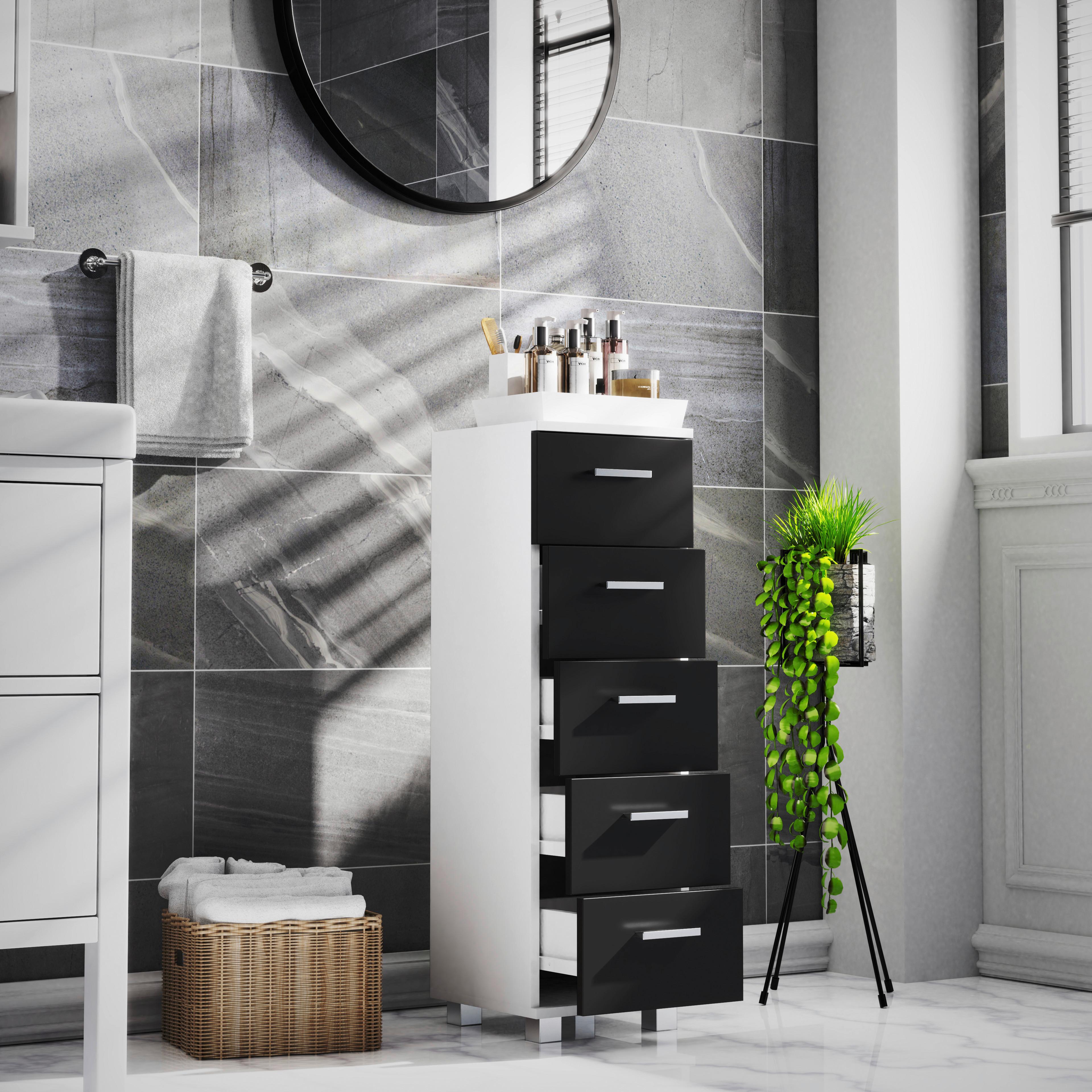 Highboard Zalo M Weiß/Schwarz B: 30 cm - Schwarz/Weiß, MODERN, Holzwerkstoff (30/94/30cm) - MID.YOU