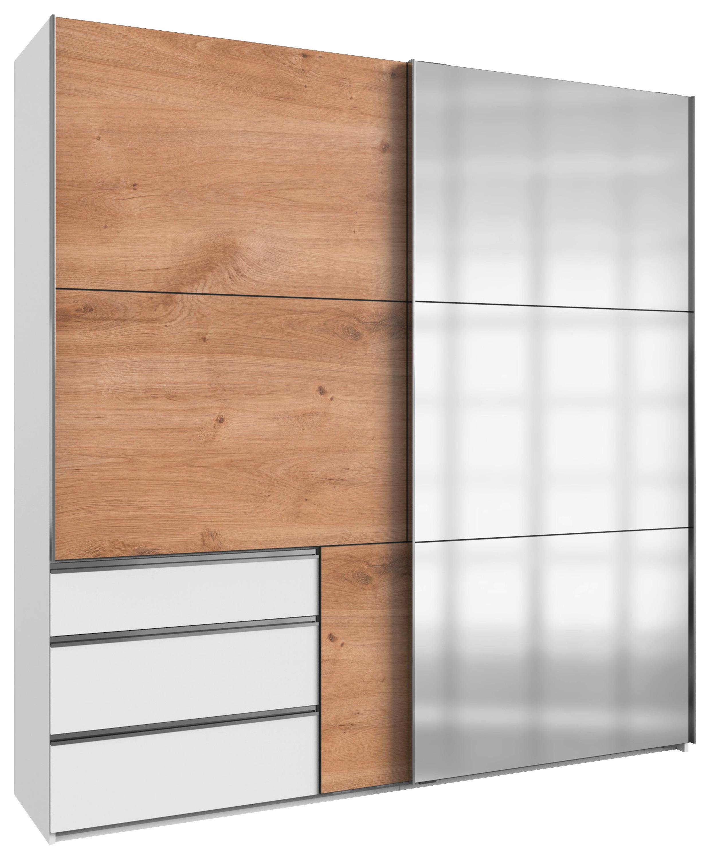 Schwebetürenschrank B: 200 Cm Level 36a Weiß/eiche Dekor - Eichefarben/Weiß, MODERN, Holzwerkstoff (200/216/65cm) - MID.YOU