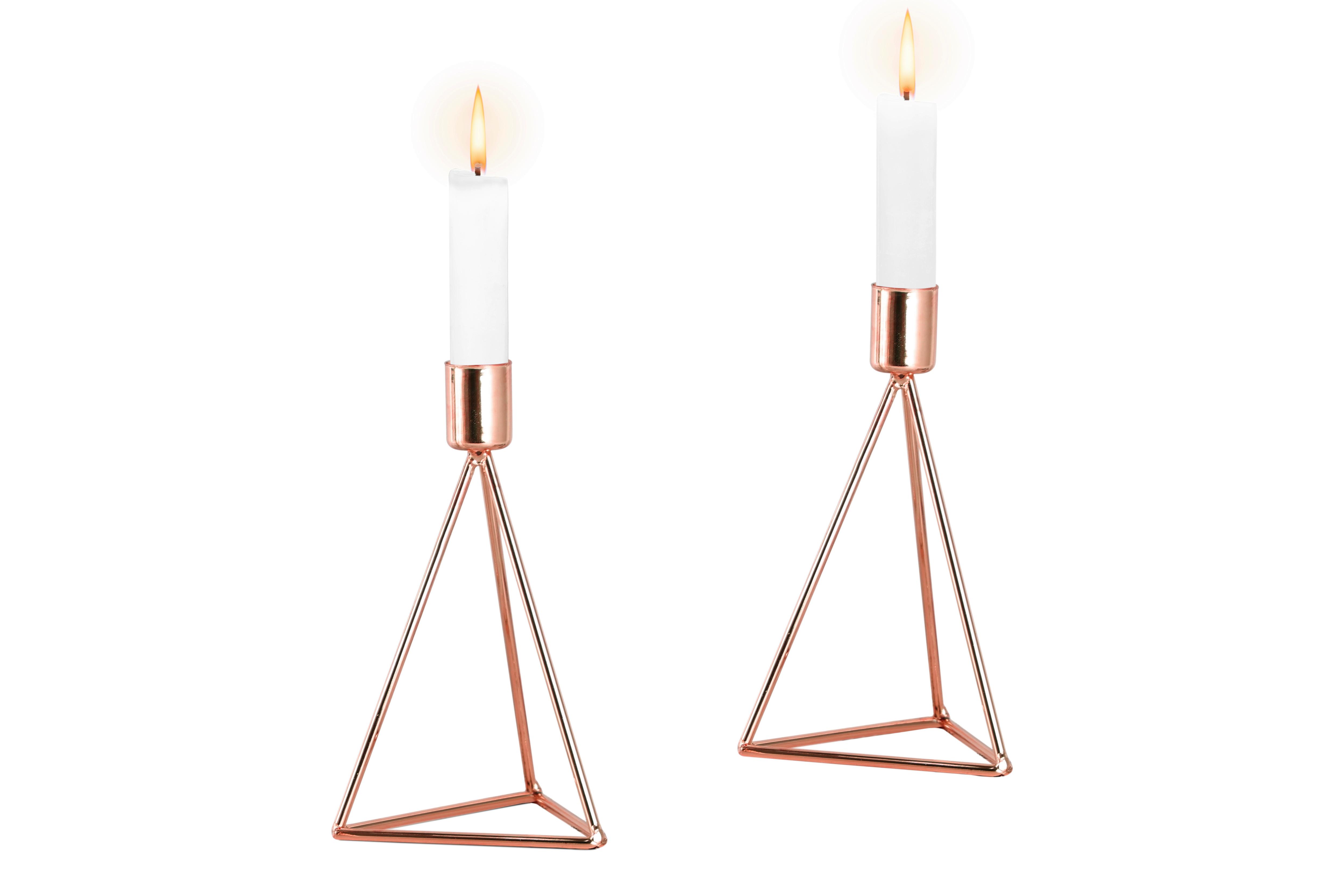 Kerzenständer-Set Eisen für Stabkerzen 2-teilig - Kupferfarben, Basics, Metall (9,5/16,5cm) - Echtwerk