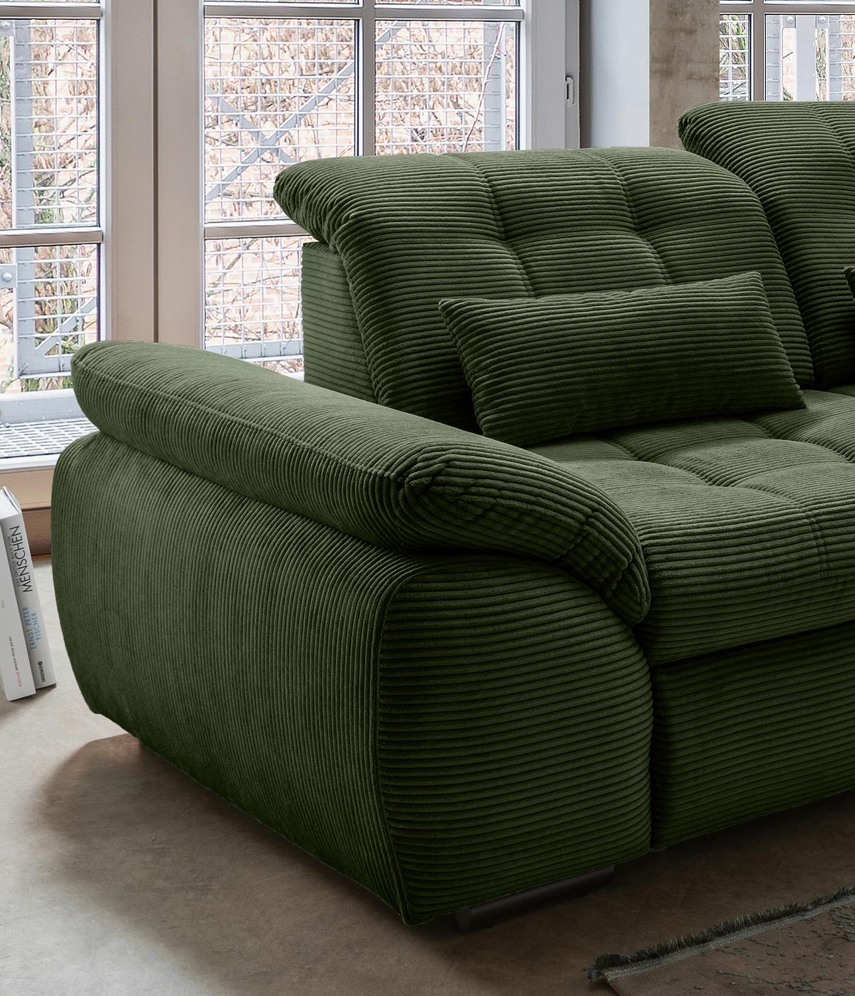Ecksofa Mit Bettkasten Rigatti Dunkelgrün 314x184cm - Dunkelgrün/Schwarz, MODERN, Textil (314/184cm) - Livetastic