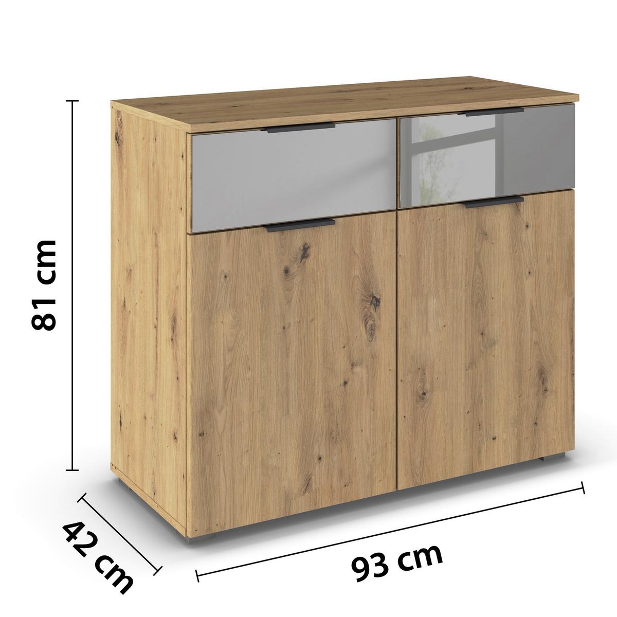 Kommode Skyla Eiche Dekor/Grauspiegel B:93cm - MODERN, Glas/Holzwerkstoff (93/81/42cm) - Rauch Möbel