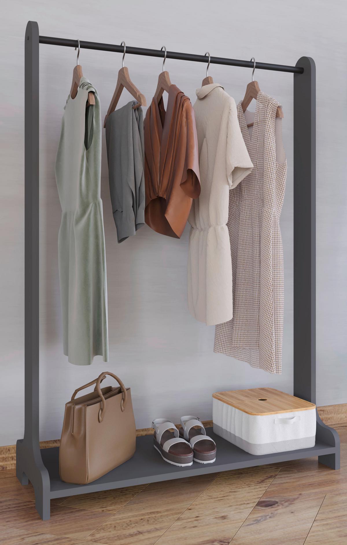 Garderobenständer Lempu Anthrazit B: 89 cm - Anthrazit, Design, Holzwerkstoff/Metall (89/128/35cm) - MID.YOU