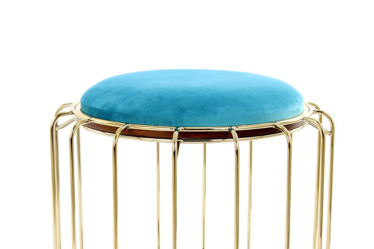 Beistelltisch rund POUF in Goldfarben mit Tischplatte oder Sitzfläche in Türkis Top