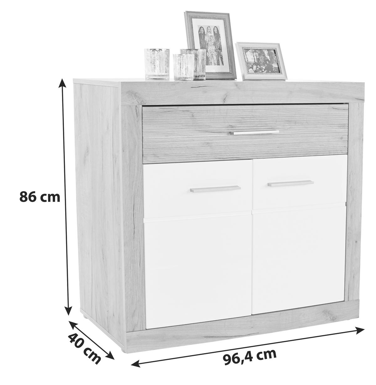Komód Malta 97/86 Cm - tölgyfa/fehér, Modern, faalapú anyag (96,4/86/39,9cm)