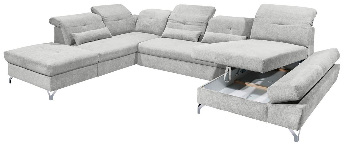 Ecksofa Melfi Hellgrau U: 245 Cm - Silberfarben/Hellgrau, MODERN, Textil (245/350/168cm) - MID.YOU