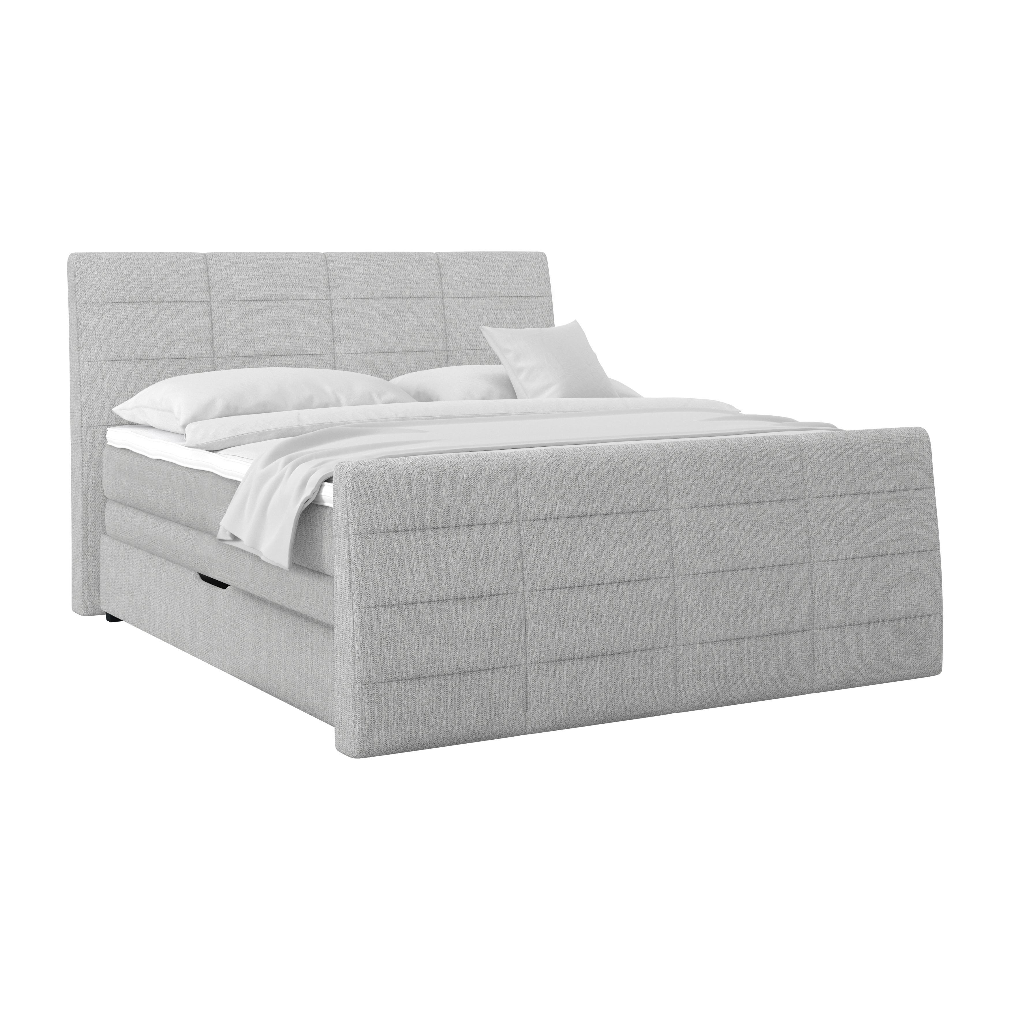 Boxspringbett Libra - Grauweiß/Schwarz, KONVENTIONELL, Textil (180/200cm)