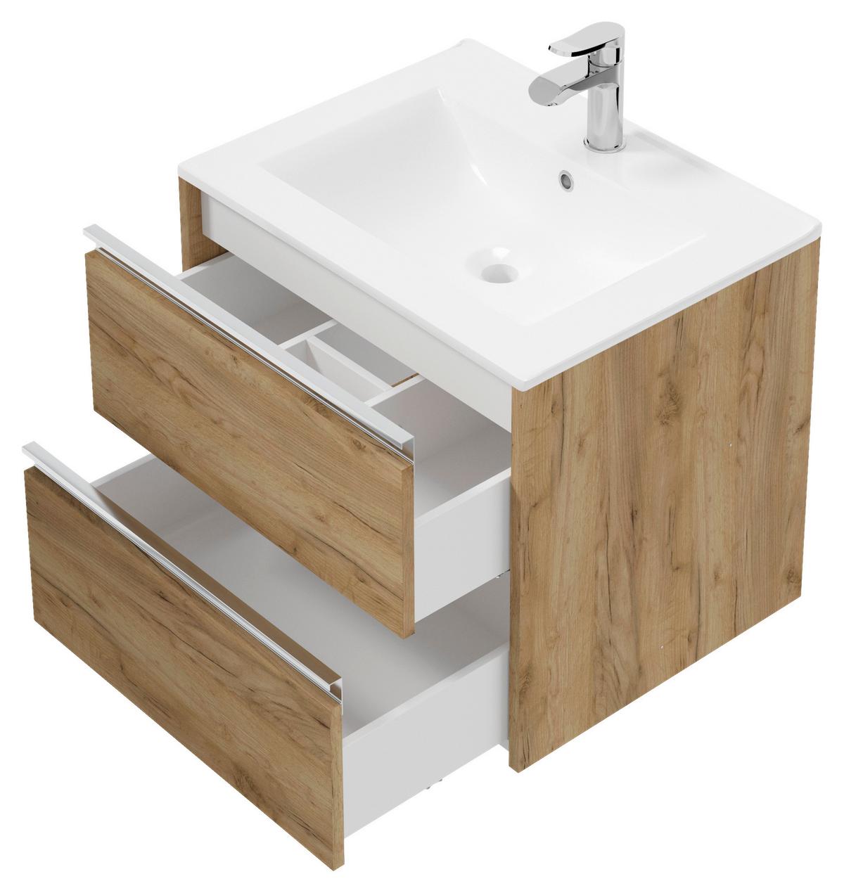Waschbecken mit Unterschrank Nena B: 59 cm Eiche Dekor - Eichefarben/Weiß, MODERN, Keramik/Holzwerkstoff (60cm) - MID.YOU