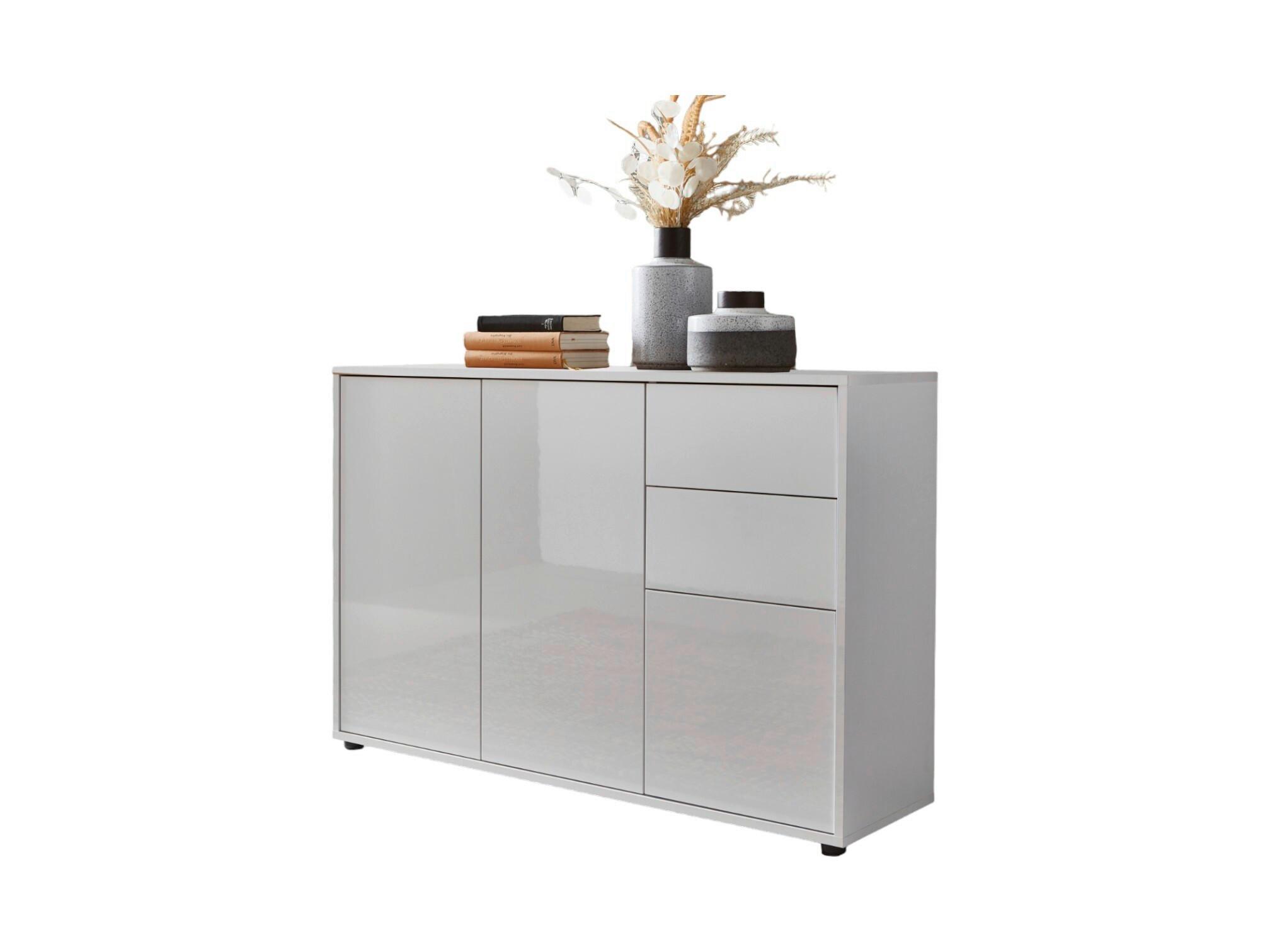 Kommode 105,5 cm Mailand Typ 10, Weiß - Weiß Hochglanz/Schwarz, MODERN, Holzwerkstoff (105,5/73/33cm) - MID.YOU