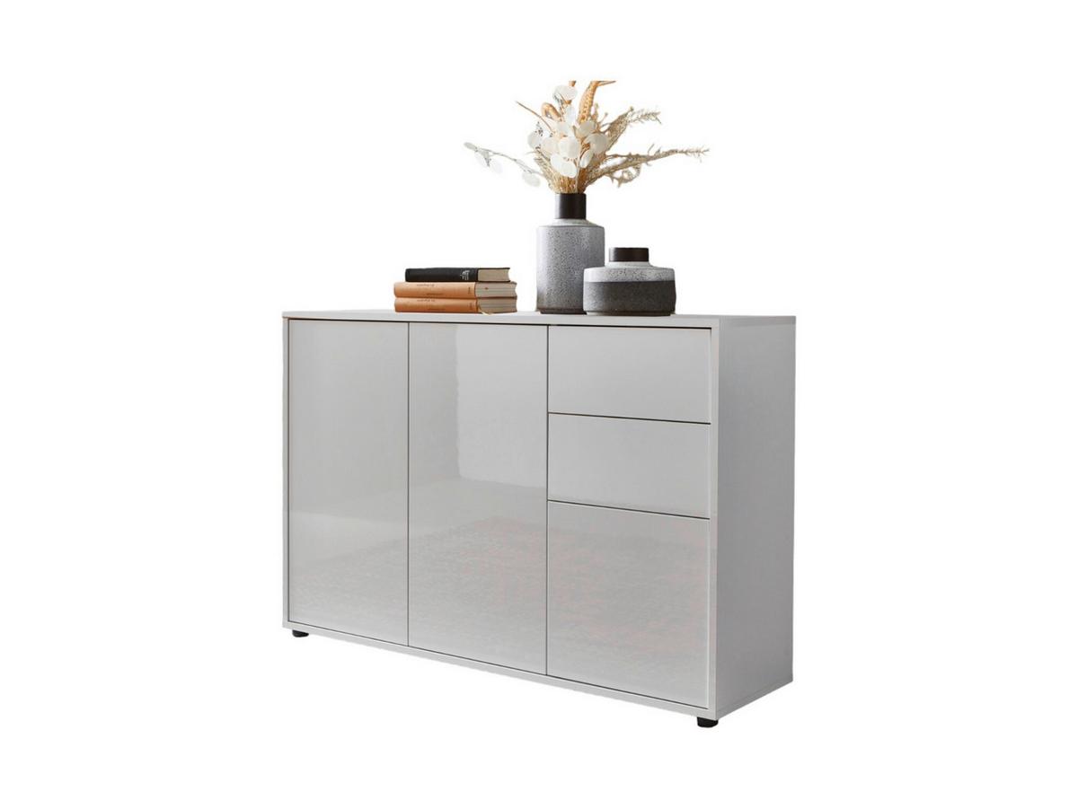 Kommode 105,5 cm Mailand Typ 10, Weiß - Weiß Hochglanz/Schwarz, MODERN, Holzwerkstoff (105,5/73/33cm) - MID.YOU