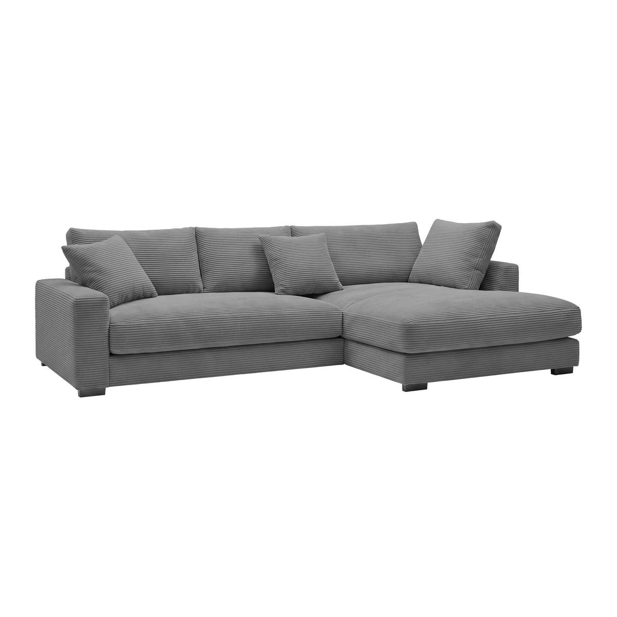 Rohová sedačka PEDRO, pravá, šedý manšestr - šedá/černá, Moderní, textil/plast (300/190cm) - Mömax
