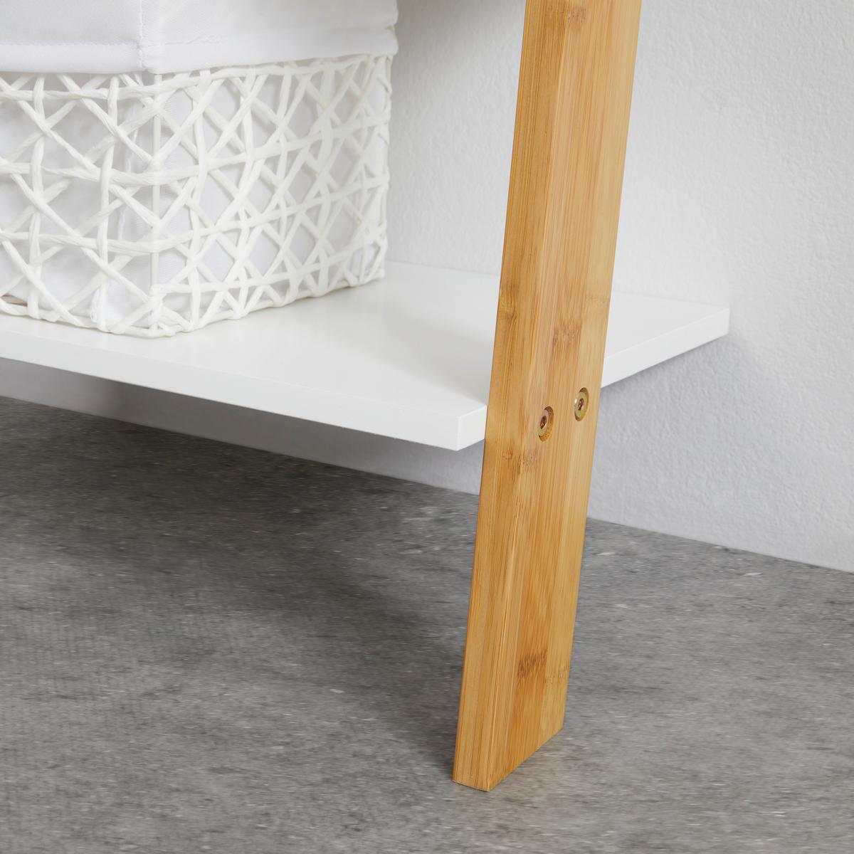 Regál z bambusu Mirela - bílá/přírodní barvy, Moderní, kompozitní dřevo/přírodní materiály (43/175/25cm) - Bessagi Home