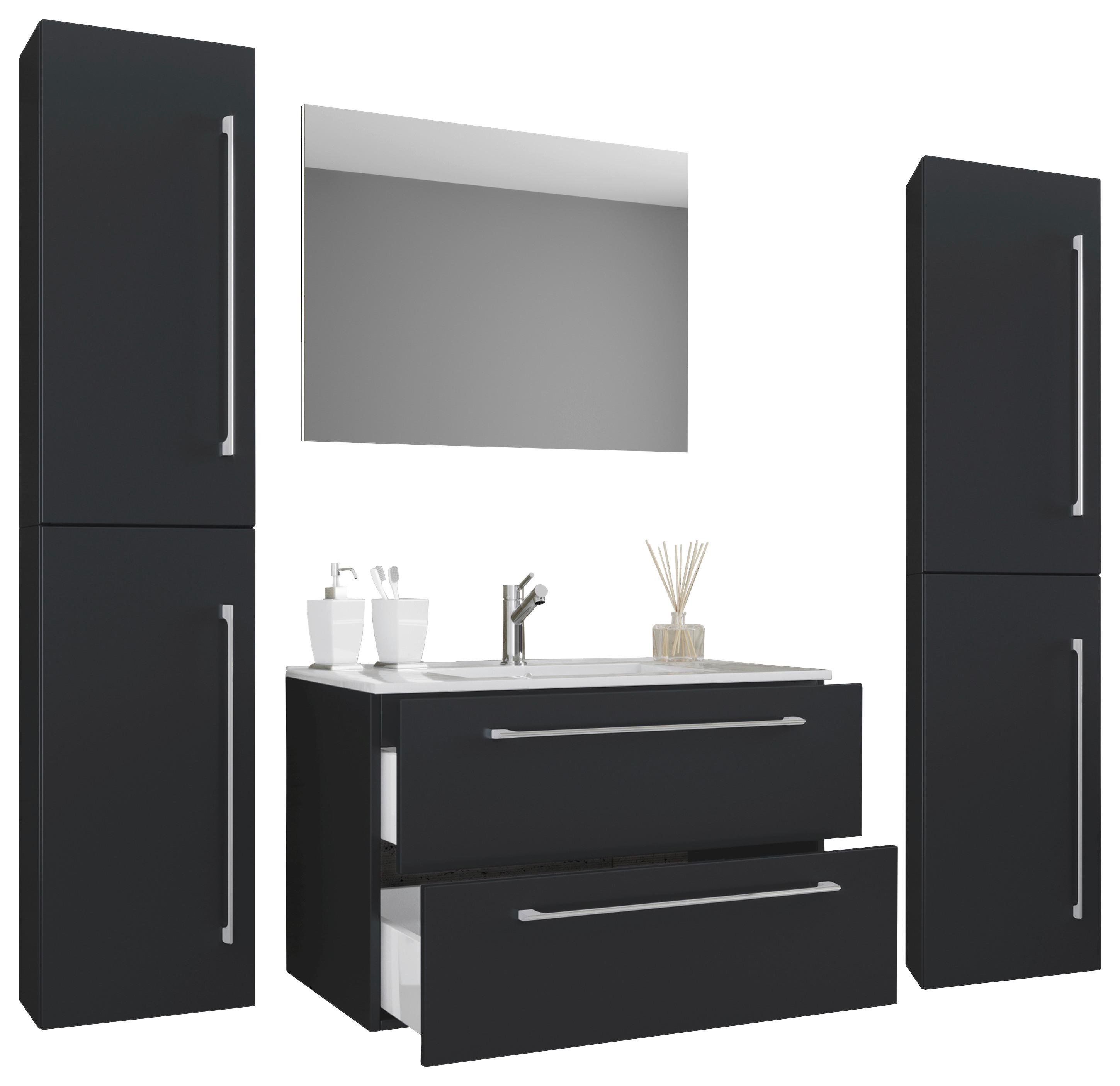 Badezimmer Badinos 5-Teilig Schwarz B: 126 cm - Schwarz/Weiß, MODERN, Keramik/Holzwerkstoff (127cm) - MID.YOU