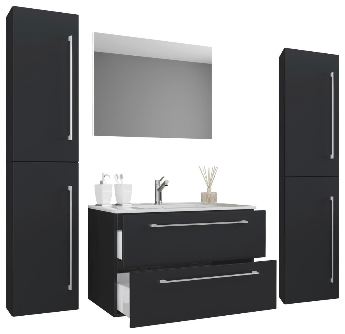 Badezimmer Badinos 5-Teilig Schwarz B: 126 cm - Schwarz/Weiß, MODERN, Keramik/Holzwerkstoff (127cm) - MID.YOU