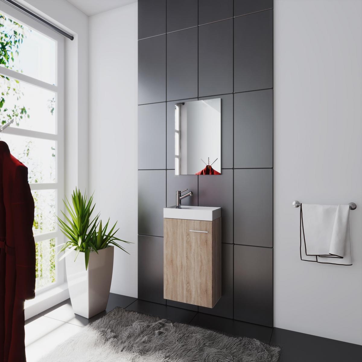Badmöbel-set Gäste Wc 3-tlg. Slito B: 41 Cm Eiche Dekor - Weiß/Sonoma Eiche, KONVENTIONELL, Keramik/Holzwerkstoff (41cm) - MID.YOU