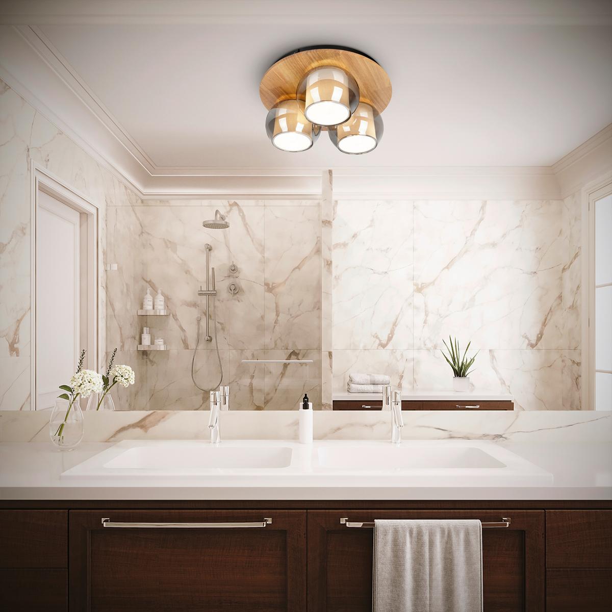 Deckenleuchte Kautschukholz - Schwarz/Naturfarben, Design, Glas/Holz (35/15cm) - Näve