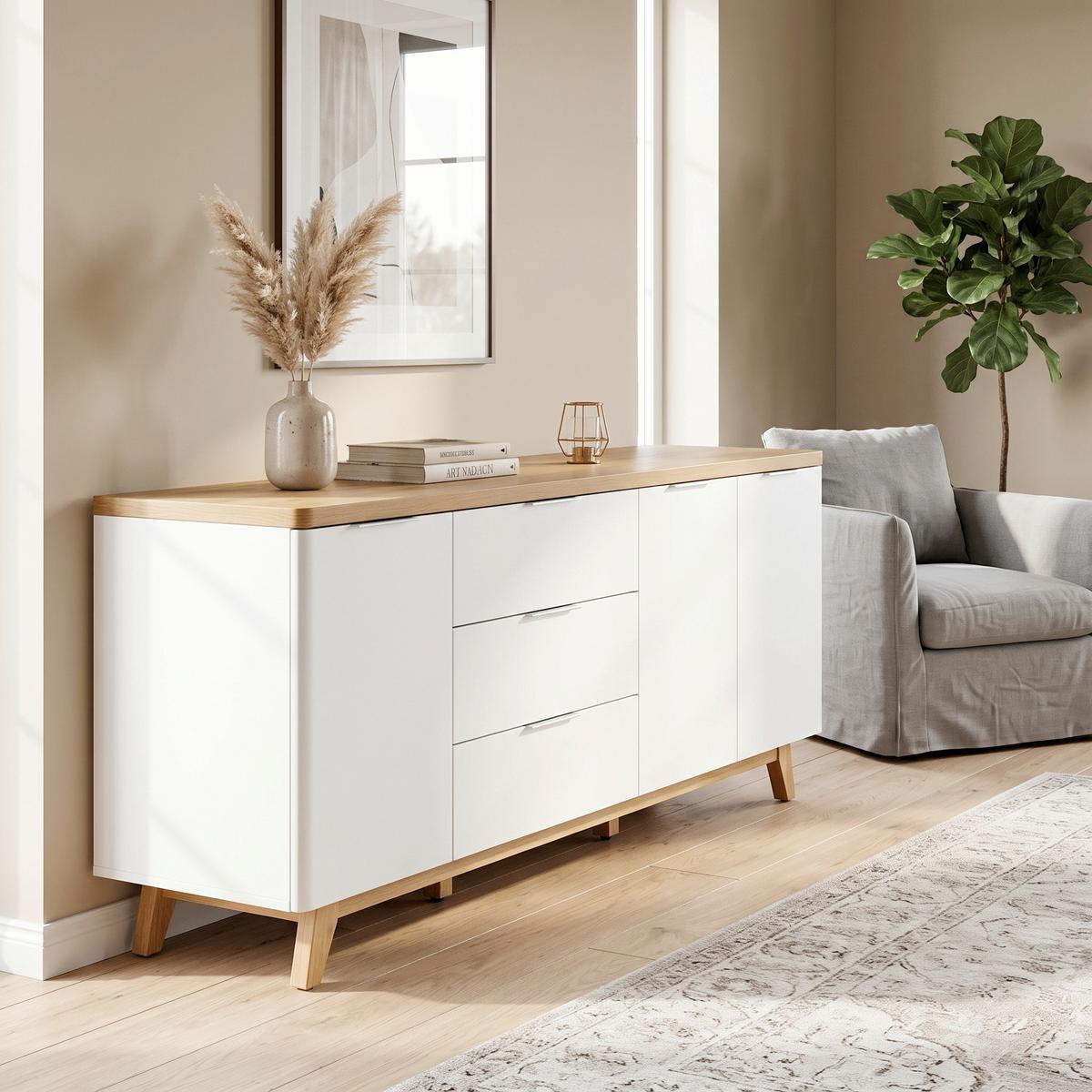 Sideboard 180 cm Libre SB 180 Weiß/Eichefarben - Eichefarben/Weiß, KONVENTIONELL, Holzwerkstoff (180/77/39cm) - Livetastic