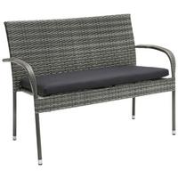 Gartenbank Polyrattan 2-Sitzer Marie inkl. Sitzpolster - Schwarz/Grau, Kunststoff/Textil (120/87/64cm) - Ondega
