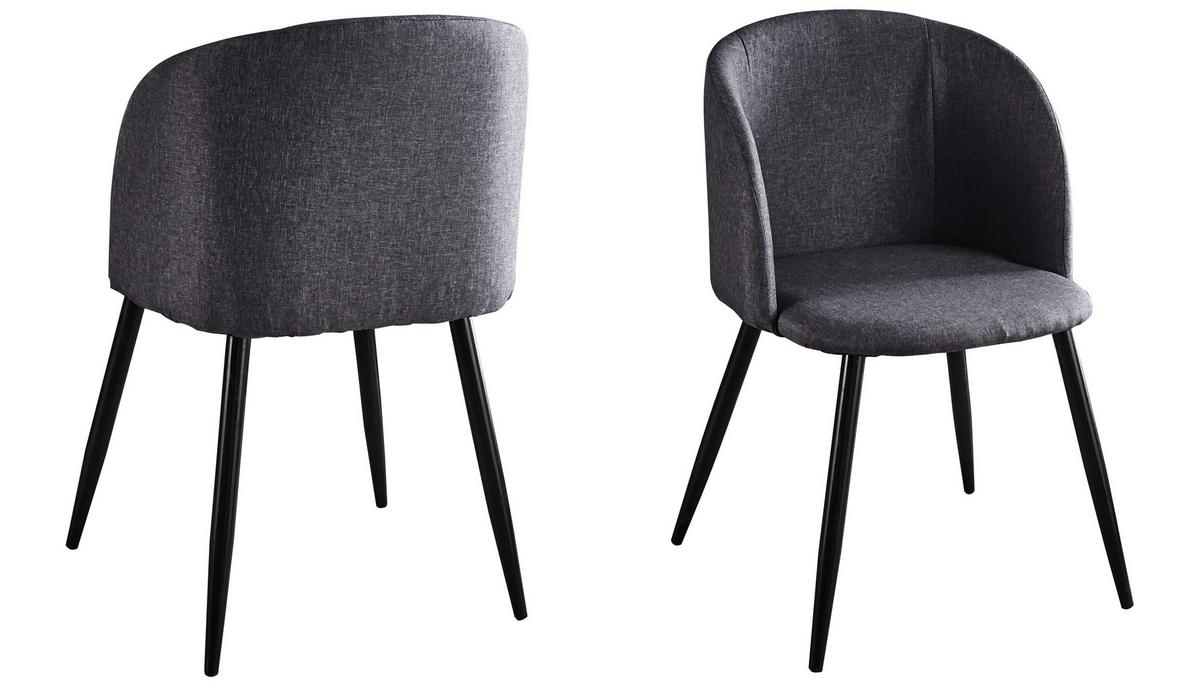 Armlehnstuhl-Set Webstoff Dunkelgrau, B: 63cm - Dunkelgrau/Schwarz, Design, Textil/Metall (63/84/53cm) - Livetastic