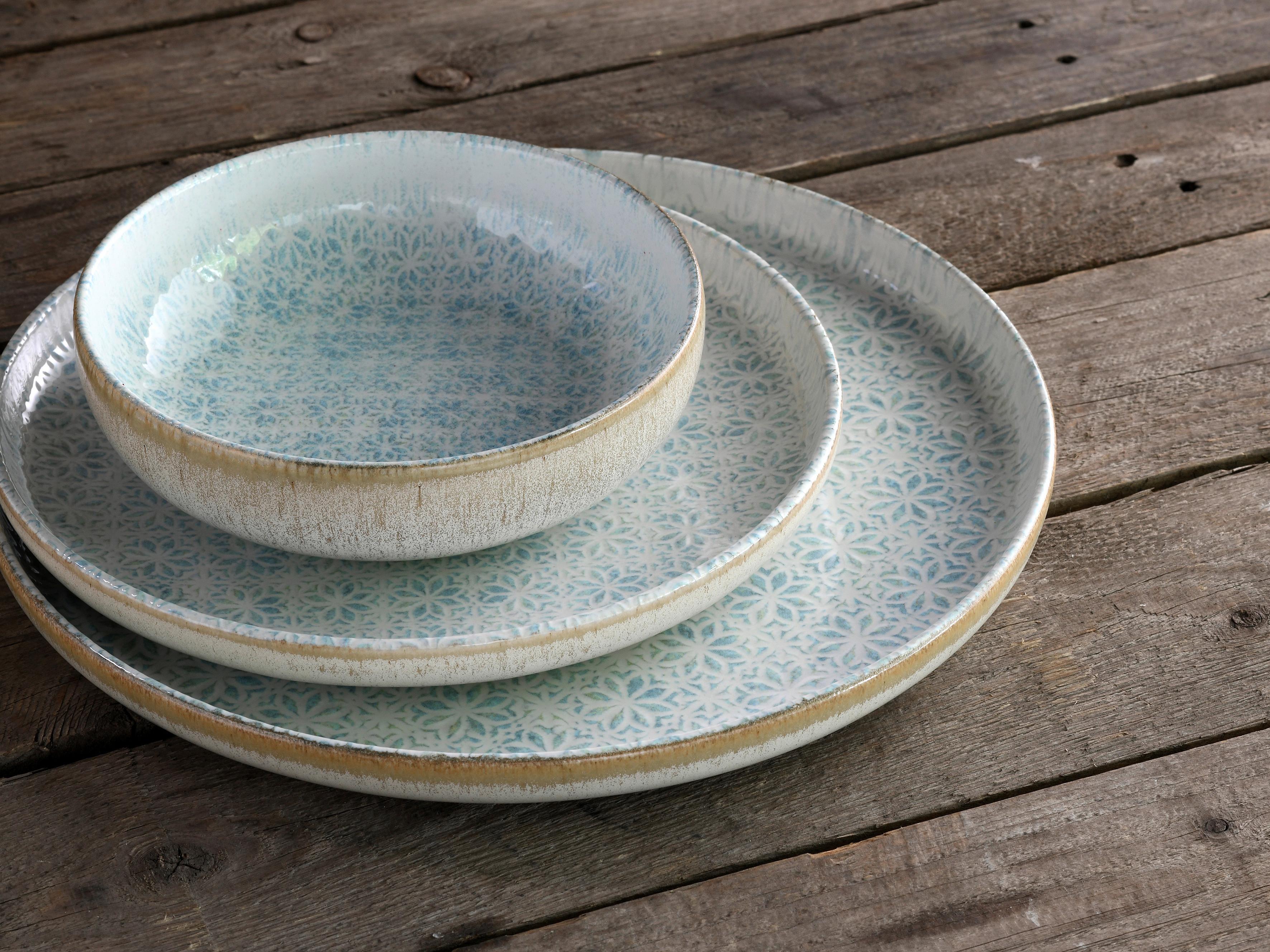 Tafelservice Uno Emiliana 12--Teilig., Creme, Hellblau - Creme/Hellblau, Basics, Keramik - Creatable