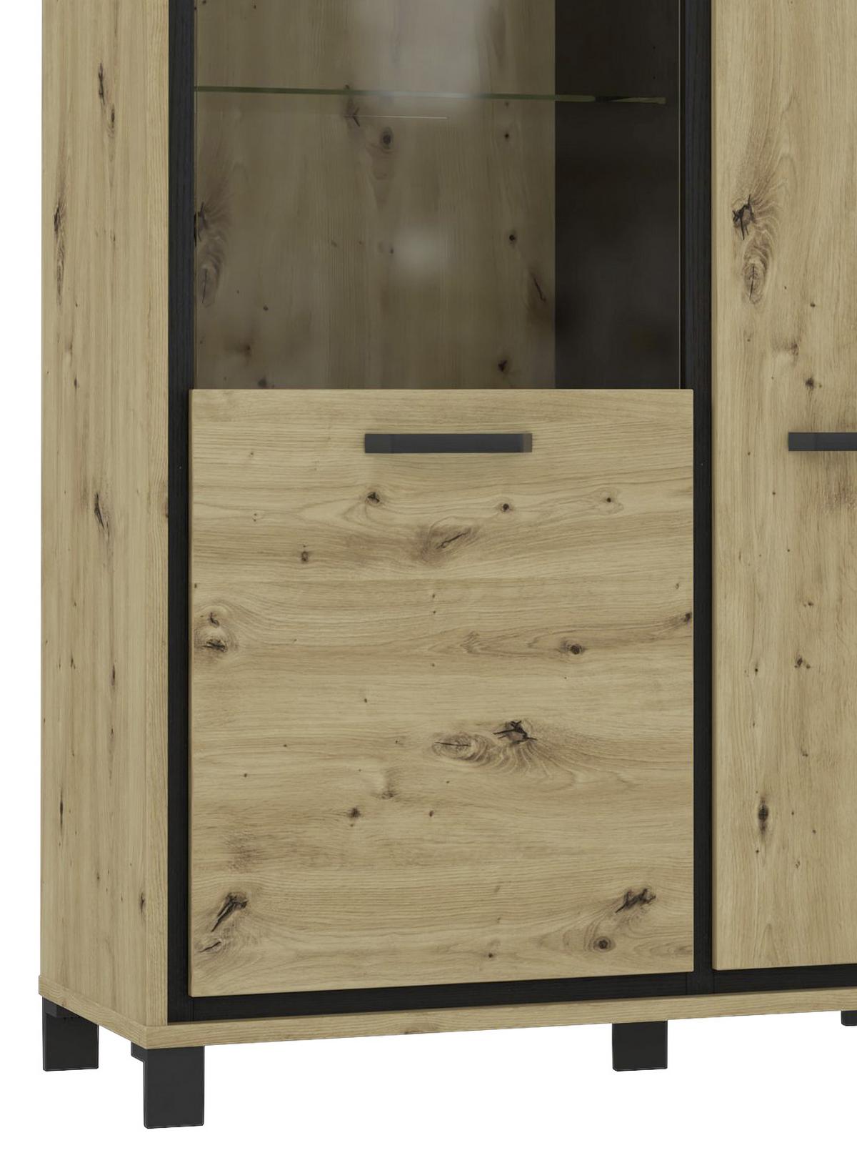 Highboard mit Glaselement 102 cm Trondheim, Eiche Dekor - Eichefarben/Schwarz, Basics, Glas/Holzwerkstoff (101.4/161/41.5cm) - Livetastic