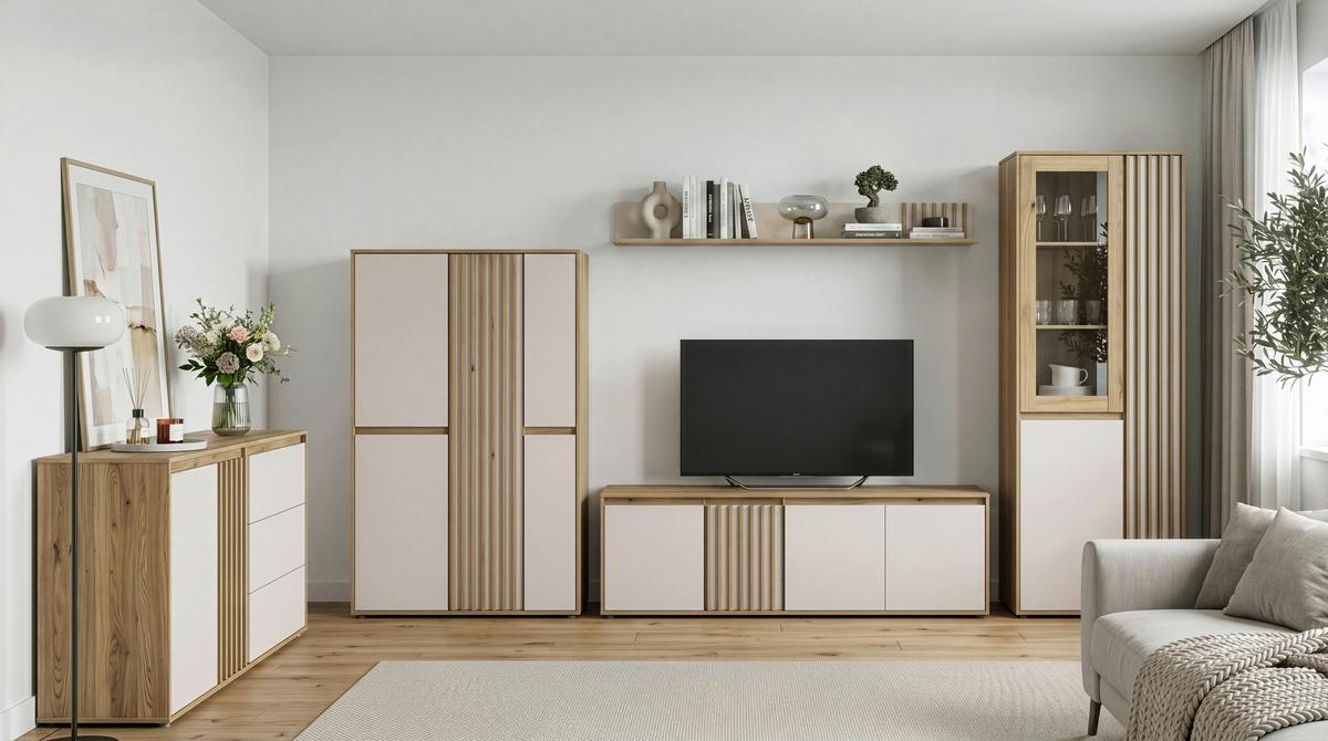 Tv Elem Eliston - tölgyfa színű/homokszínű, Natur, műanyag/faalapú anyag (174,3/56,1/41,5cm) - Modern Living