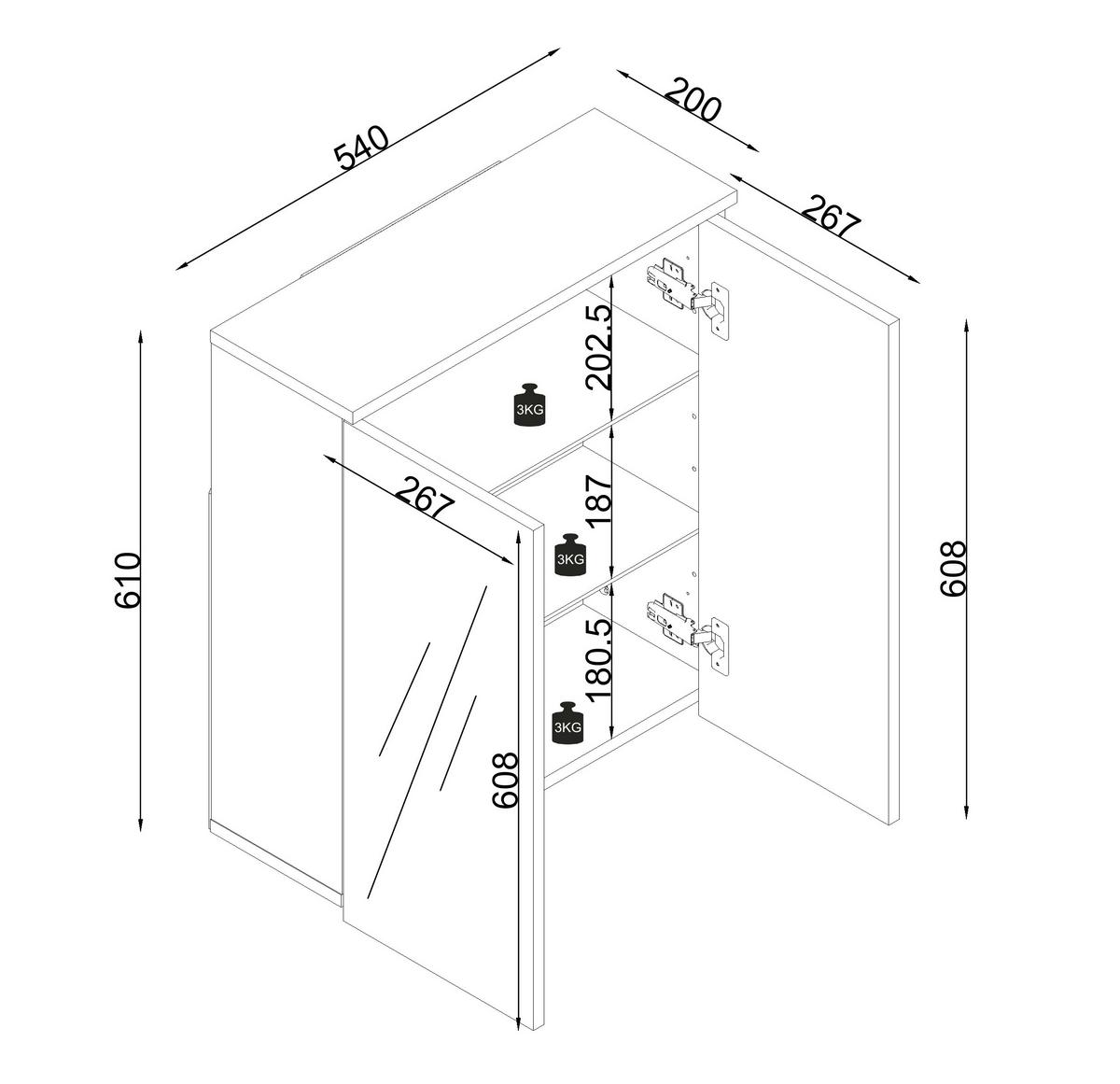 SPIEGELSCHRANK Flonali Weiß B: 54cm - Weiß, Trend, Glas/Holzwerkstoff (54/61/20cm) - MID.YOU