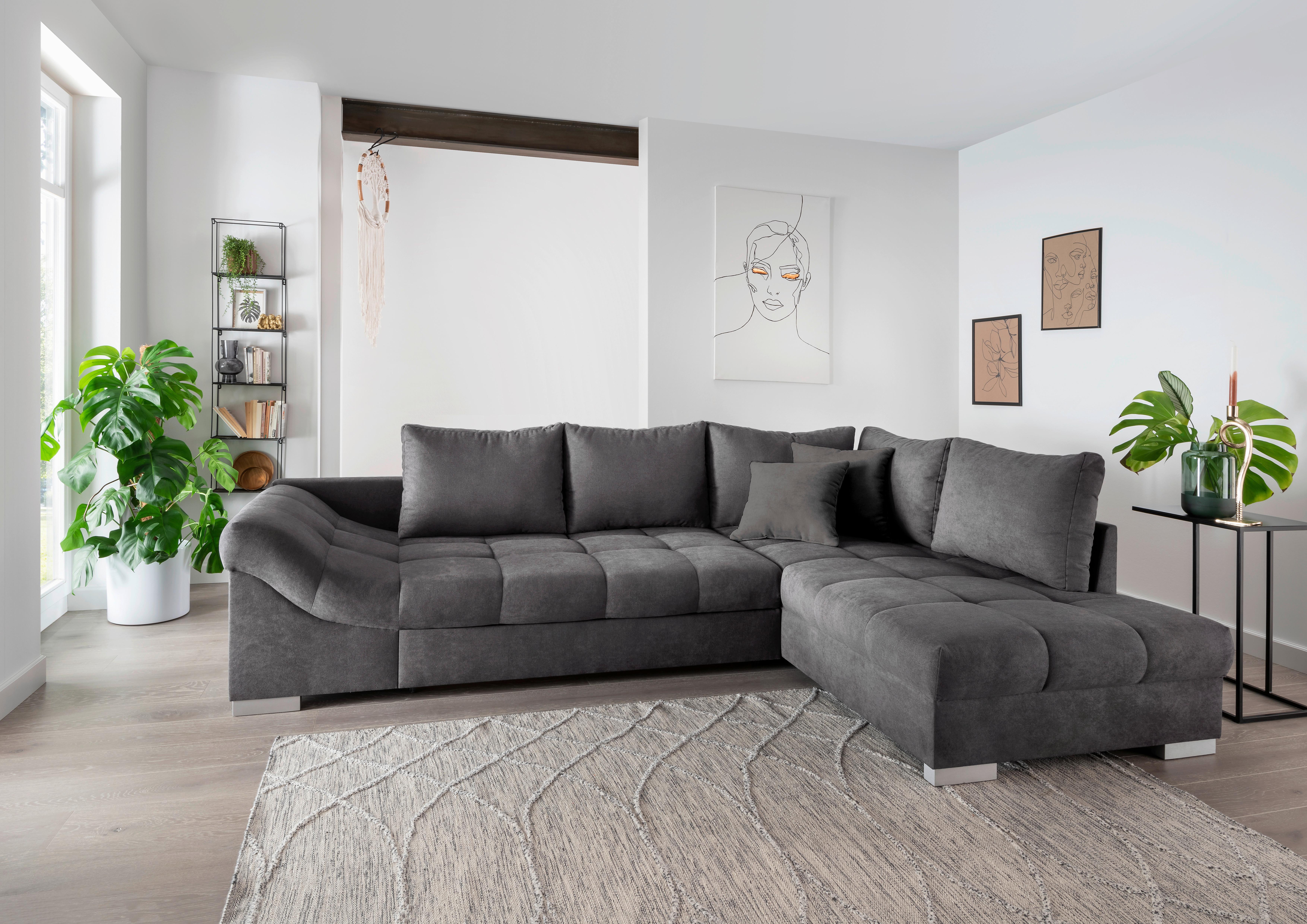 Eckschlafsofa Alvito Anthrazit S: 298/202 cm - Anthrazit/Silberfarben, Design, Textil (298/202cm) - MID.YOU
