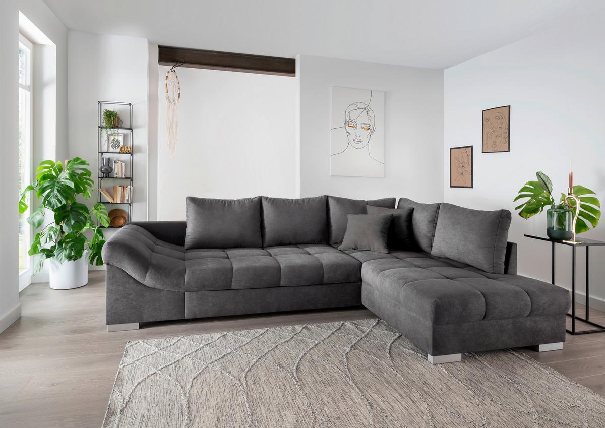 Eckschlafsofa Alvito Anthrazit S: 298/202 cm - Anthrazit/Silberfarben, Design, Textil (298/202cm) - MID.YOU