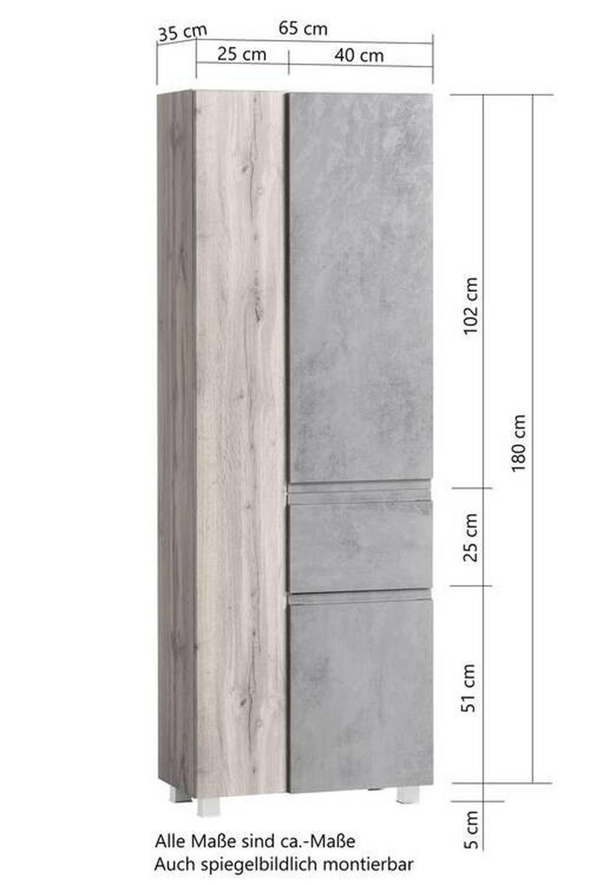 Badezimmer Hochschrank Varese Bxh 65x180 Cm Weiß/eiche Dekor - Eiche Wotan/Weiß, MODERN, Holzwerkstoff (65/180/35cm) - Held
