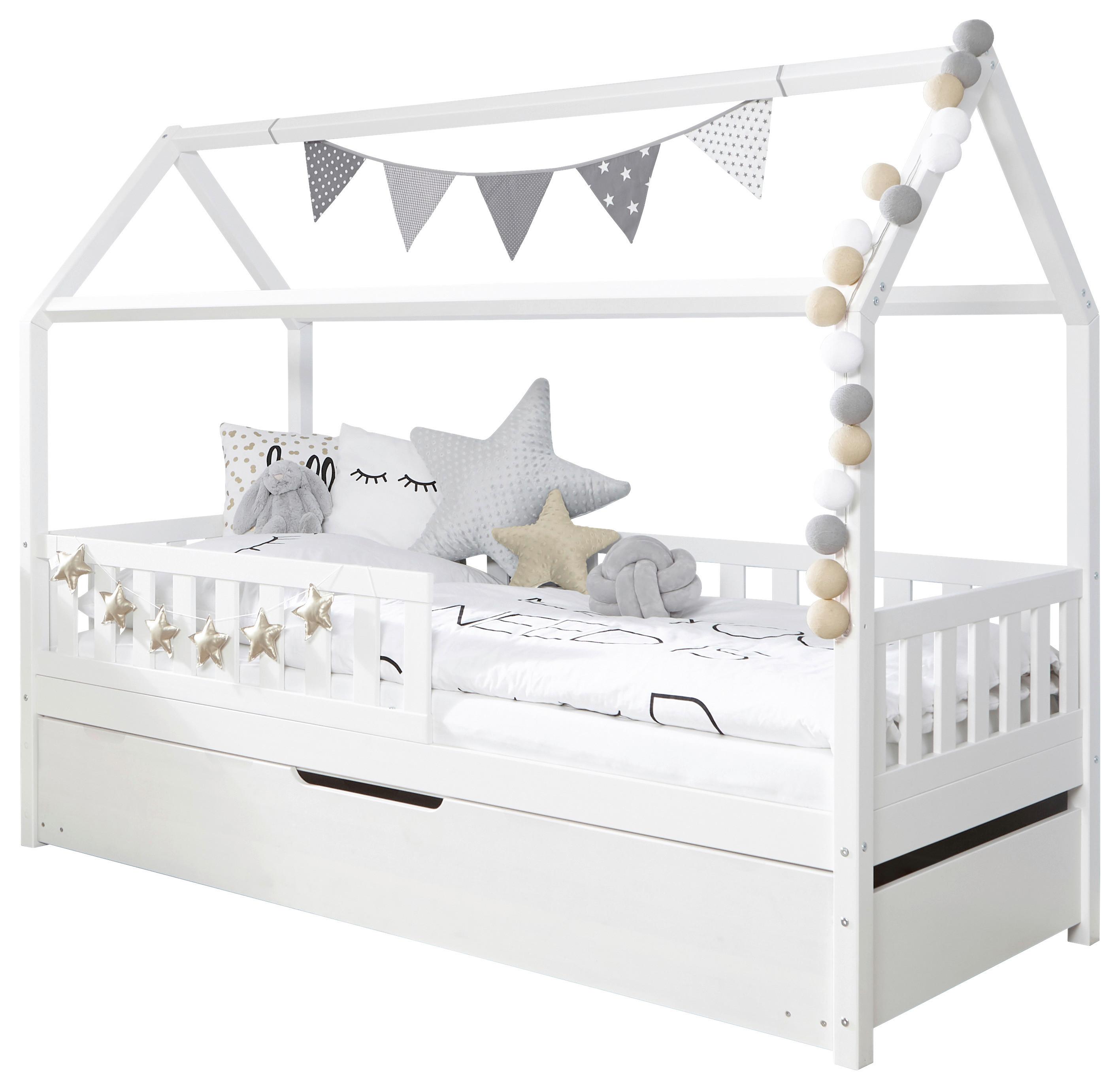 Hausbett Traumhaus 90x200 cm Kiefer Weiß mit Bettkasten - Weiß, MODERN, Holz (90/200cm) - MID.YOU