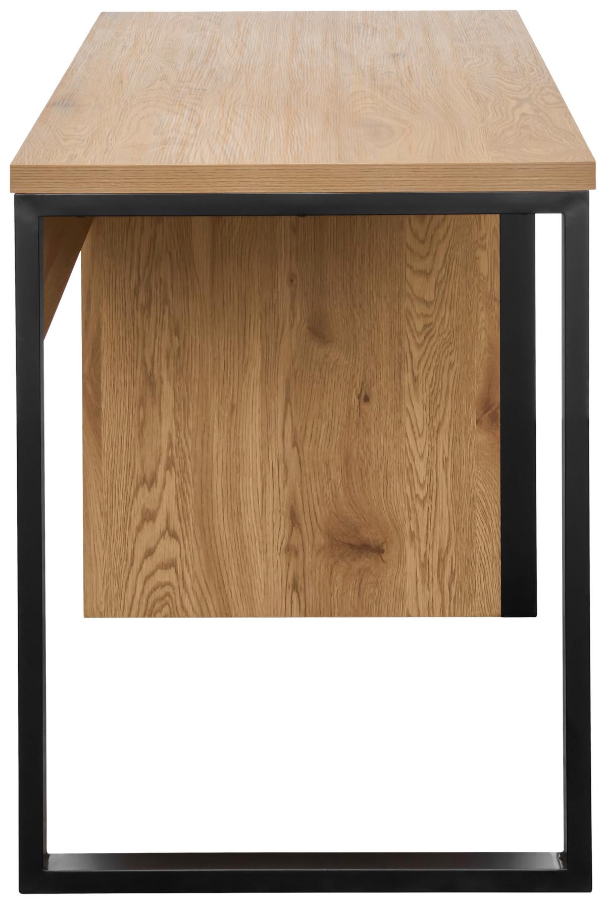 Schreibtisch Pluto Schwarz/Eichefarben L: 140 cm - Eichefarben/Schwarz, MODERN, Holzwerkstoff/Metall (140/59/76cm) - Livetastic