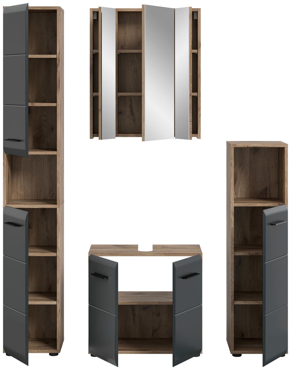 Koupelna Ice 4-dílna, černá/Dub tmavy - černá/tmavý dub, Basics, kompozitní dřevo/plast (150cm) - MID.YOU