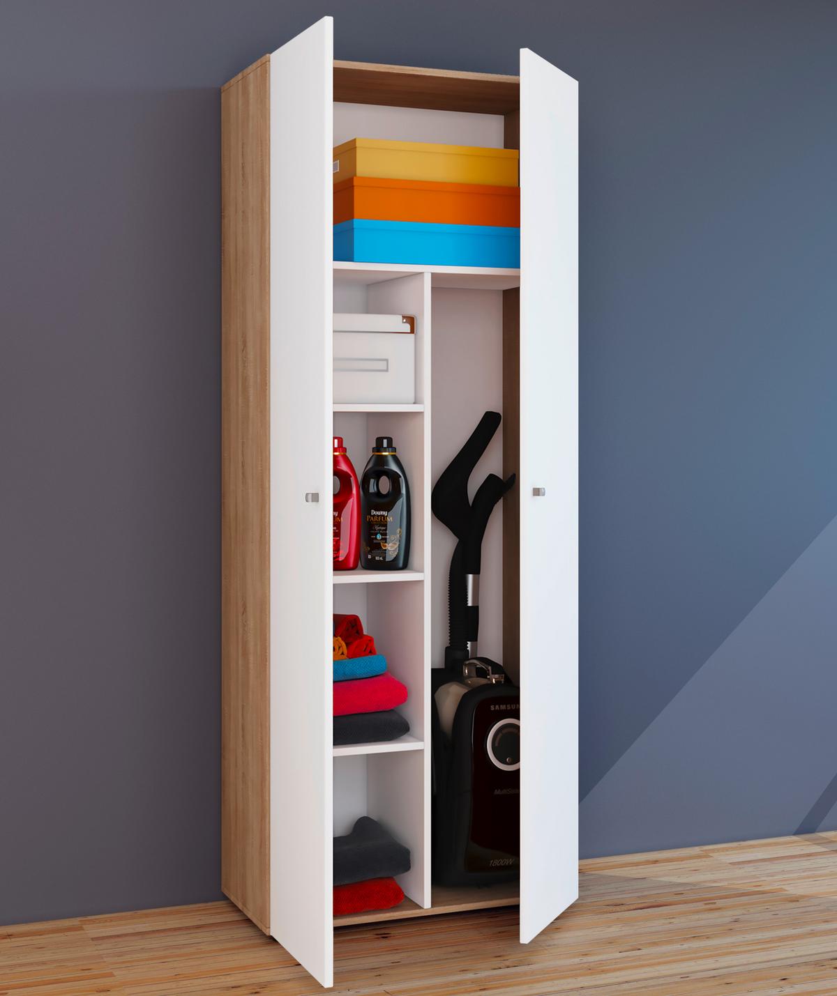 Mehrzweckschrank Vandol Weiß, Eiche Dekor B: 70 cm - Eichefarben/Weiß, Design, Holzwerkstoff (70/178/39cm) - MID.YOU