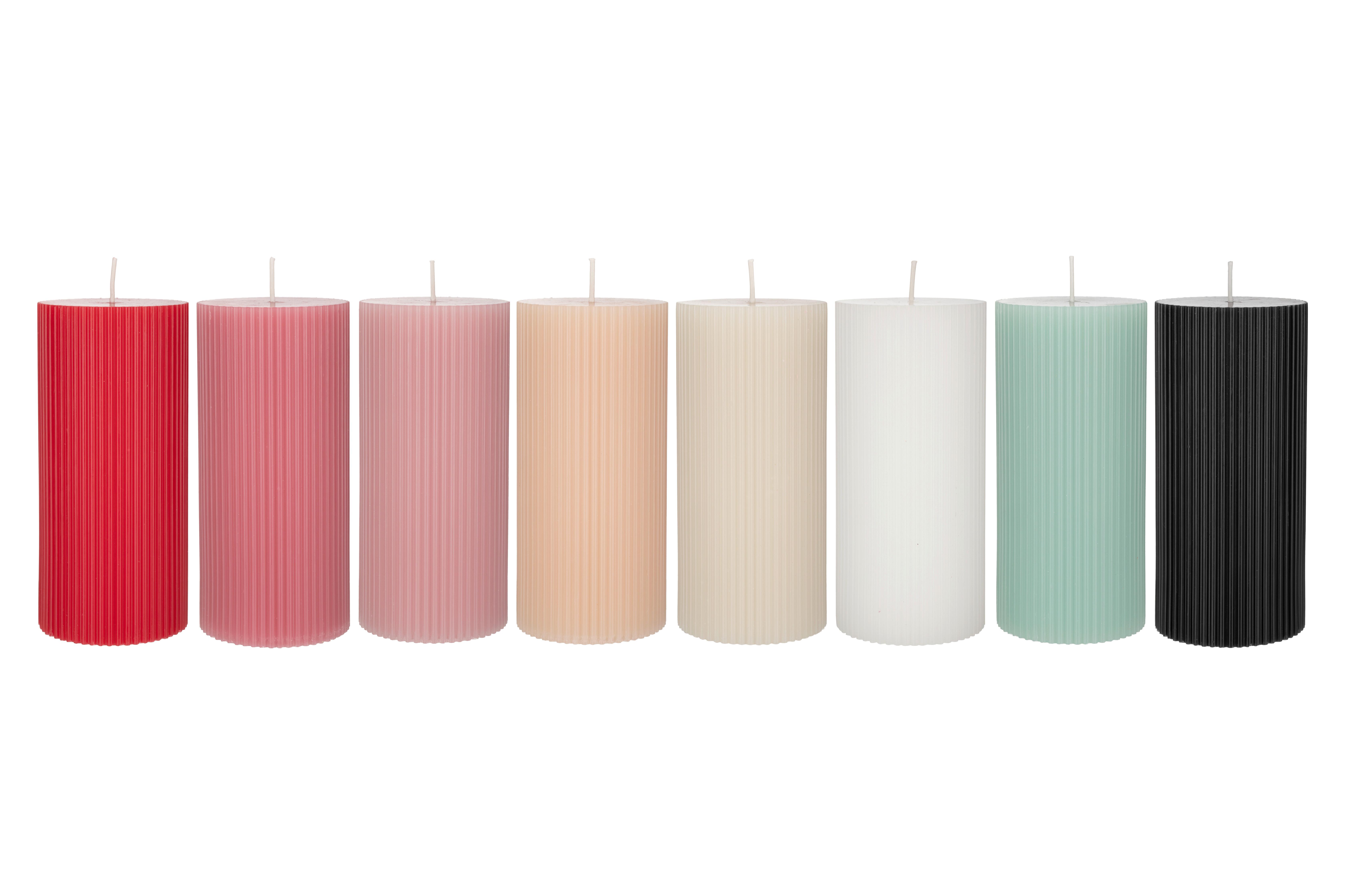 Válcová Svíčka Stripes - bílá/růžová, přírodní materiály (7/15cm) - Premium Living