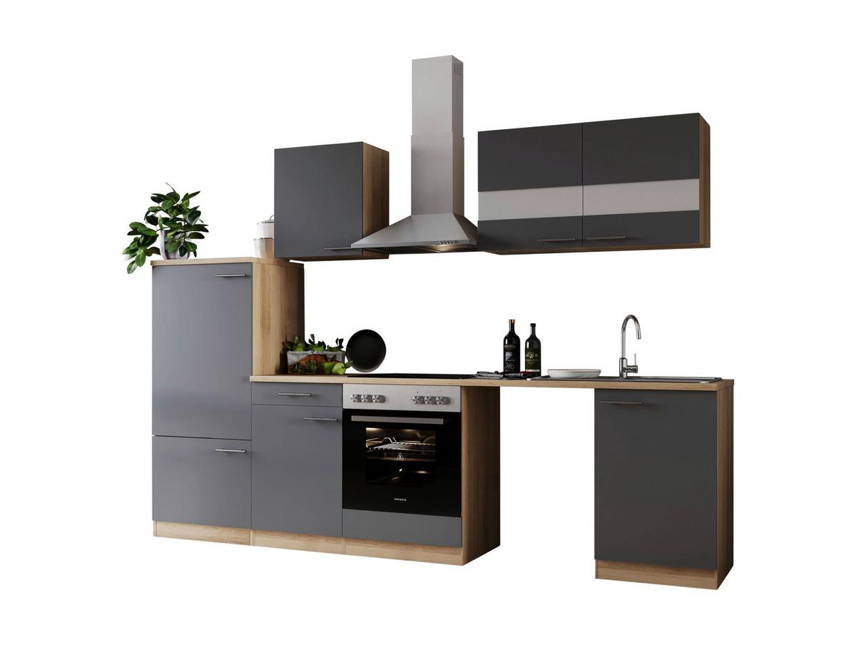 Küchenblock Merle Grau B: 280 Cm - Eichefarben/Grau, Basics, Glas/Holzwerkstoff (280cm) - Respekta