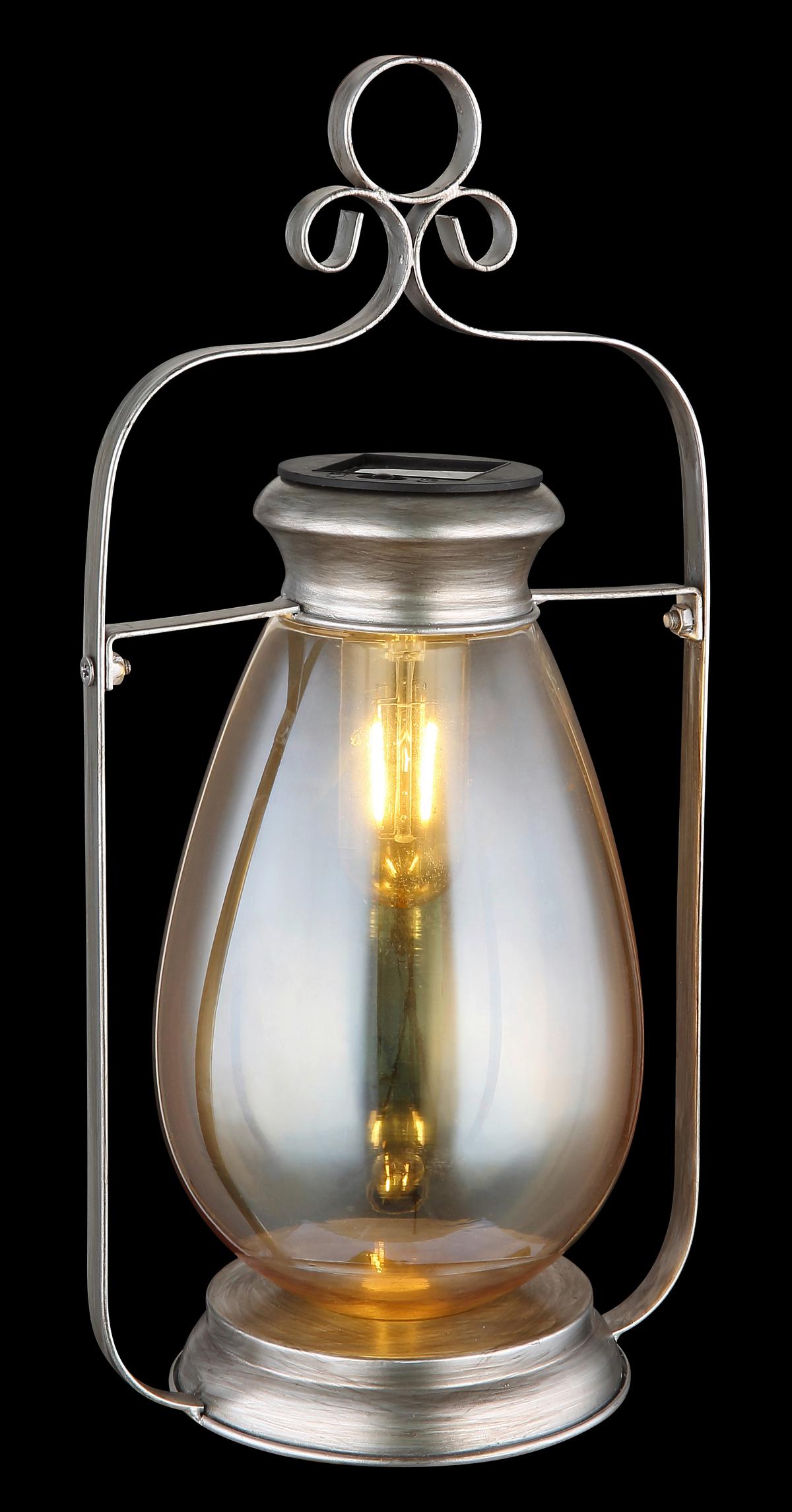 Solarleuchte 3000k - Silberfarben/Schwarz, Design, Glas/Kunststoff (17/15/36,5cm) - Globo