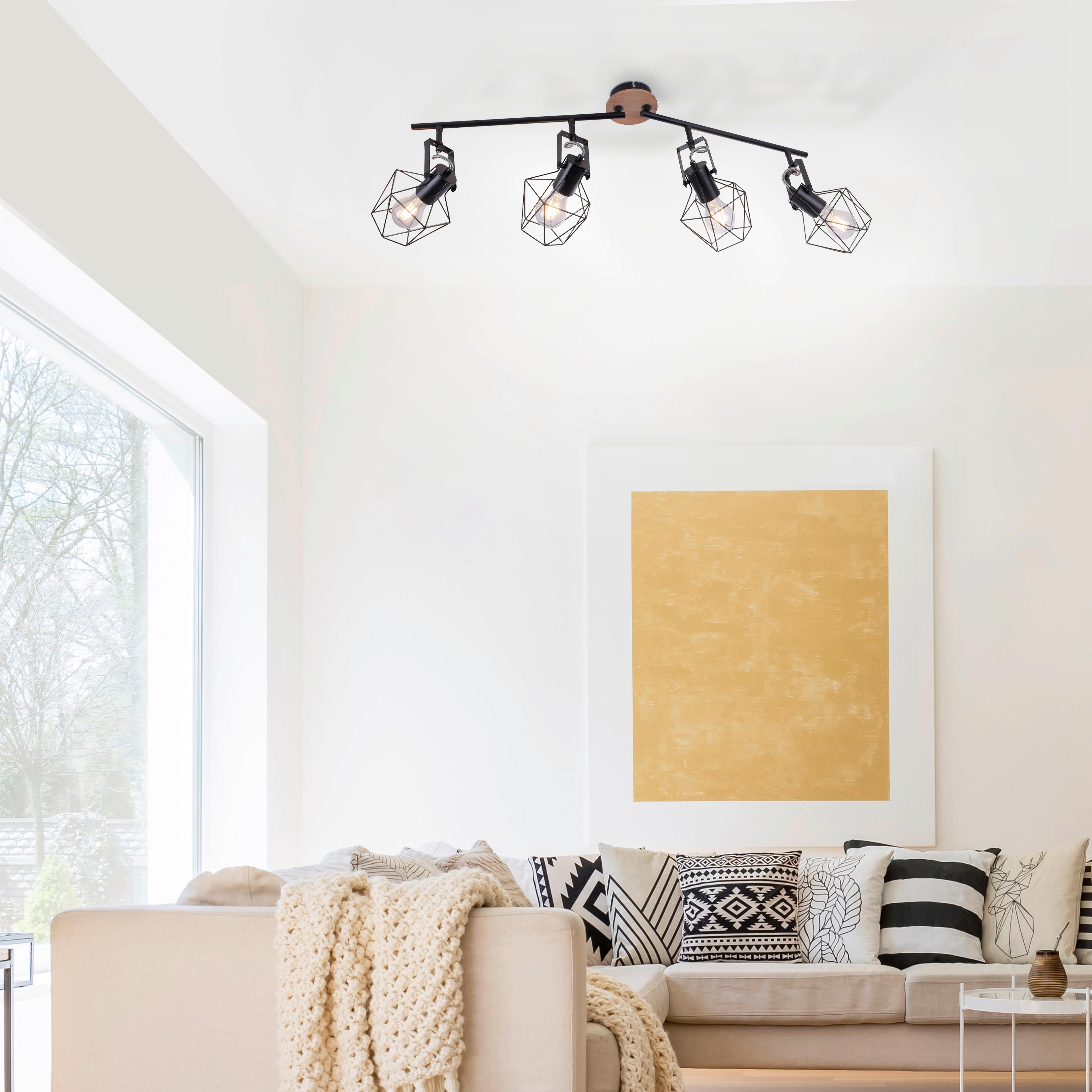 LED-Deckenleuchte Jaro L: 110 cm, Dreh- und Schwenkbar - Schwarz, Natur, Holz/Metall (110/109/30,5cm)