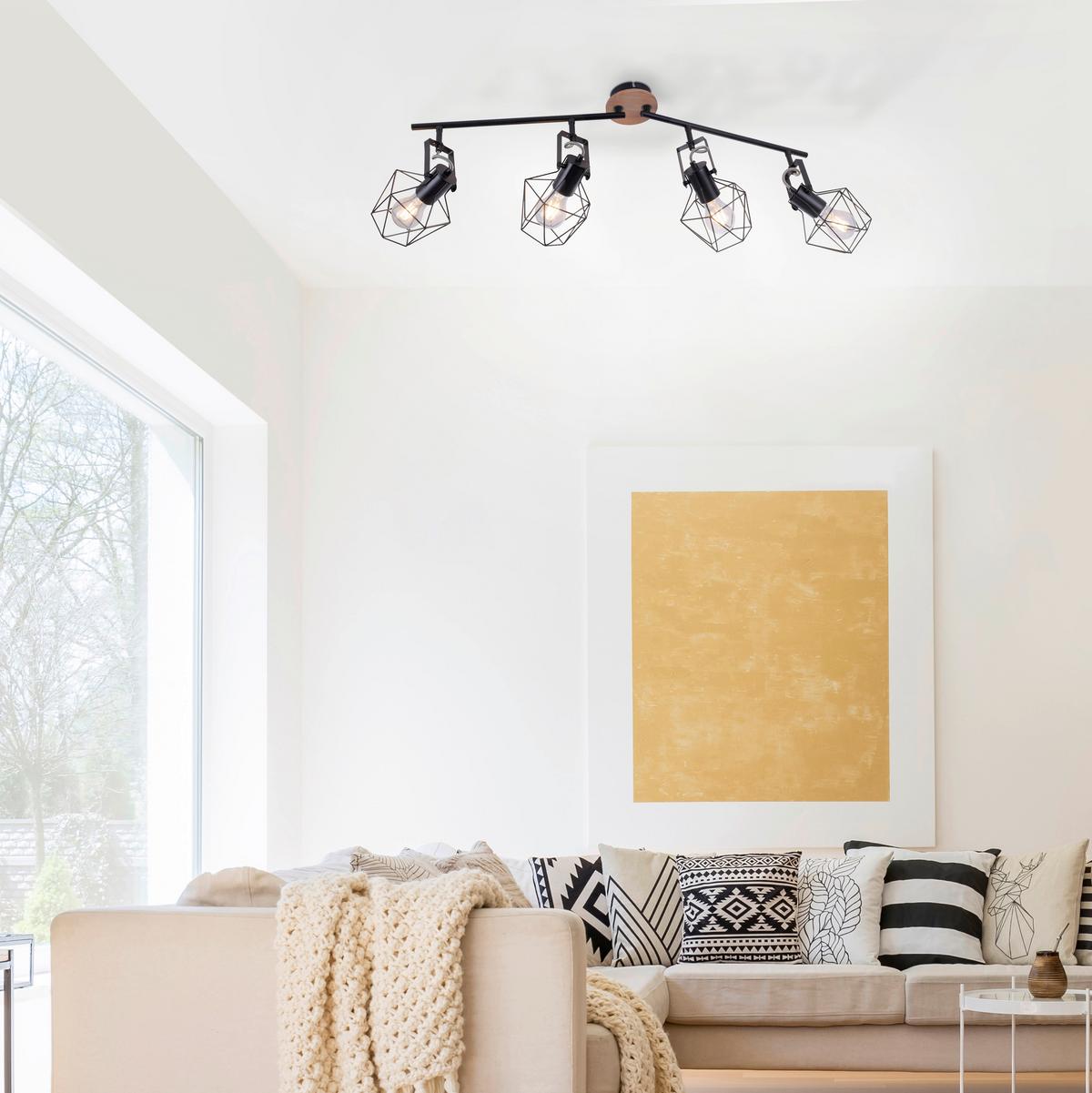 LED-Deckenleuchte Jaro L: 110 cm, Dreh- und Schwenkbar - Schwarz, Natur, Holz/Metall (110/109/30,5cm)