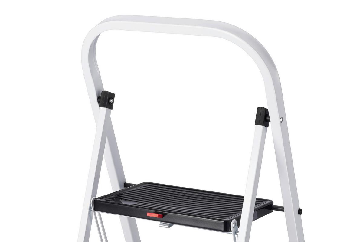 Klapptrittleiter Bernd Metall/Kunststoff, 3 Stufen - Schwarz Hochglanz/Weiß Hochglanz, KONVENTIONELL, Kunststoff/Metall (46,5/68,5/106cm) - Homezone