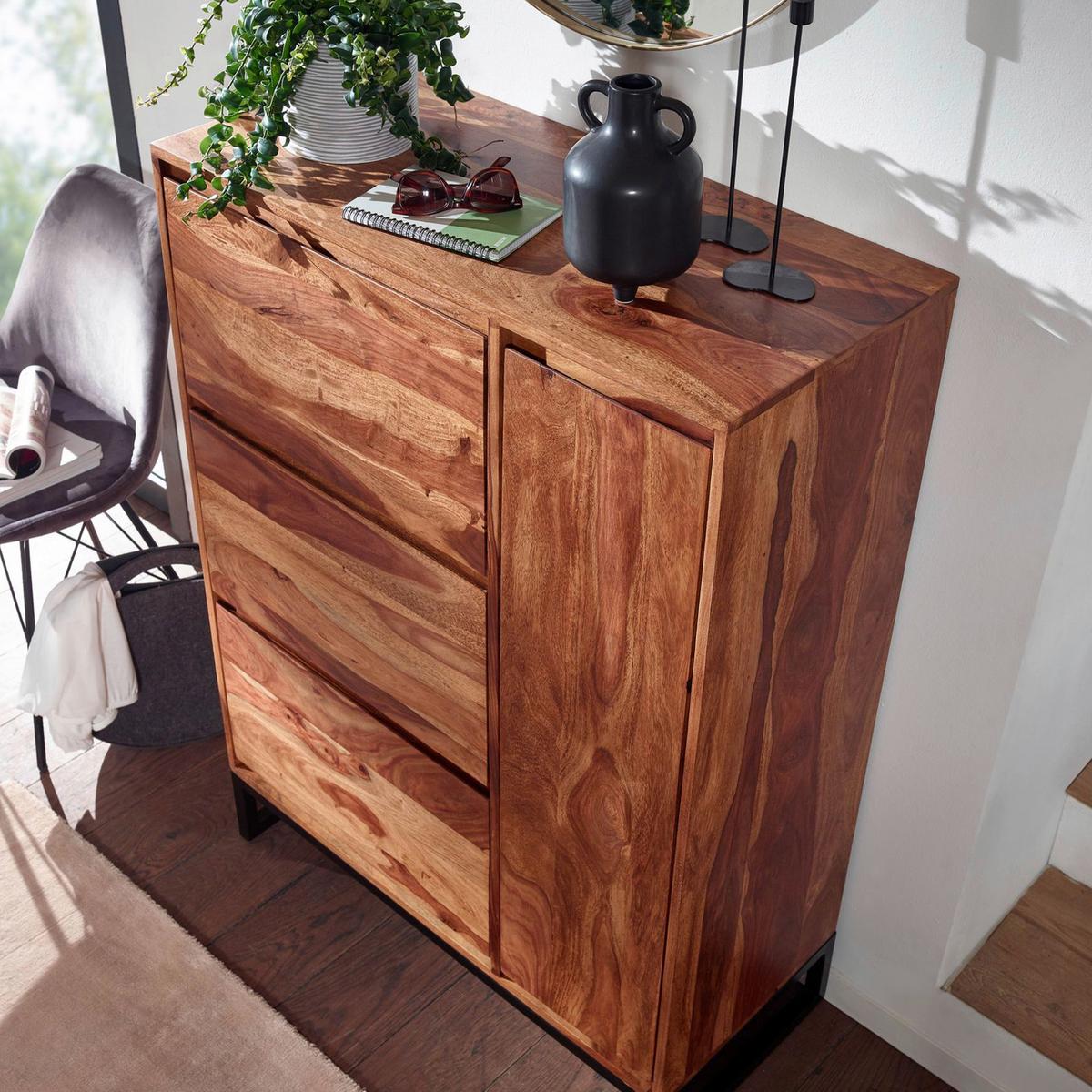 Sideboard Sheesham Sheeshamfarben B: 88 cm - Sheeshamfarben/Schwarz, Design, Holz (88/120/40cm) - MID.YOU