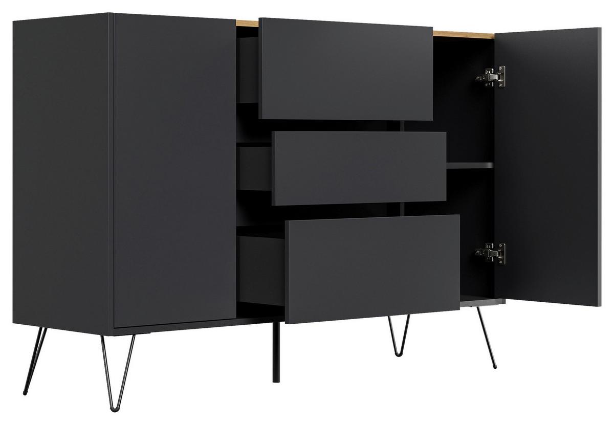 Sideboard Posseik Industrial Eichefarben/Graphitf. B:140 cm - Eichefarben/Schwarz, Design, Holzwerkstoff (140/93,6/42cm) - P & B