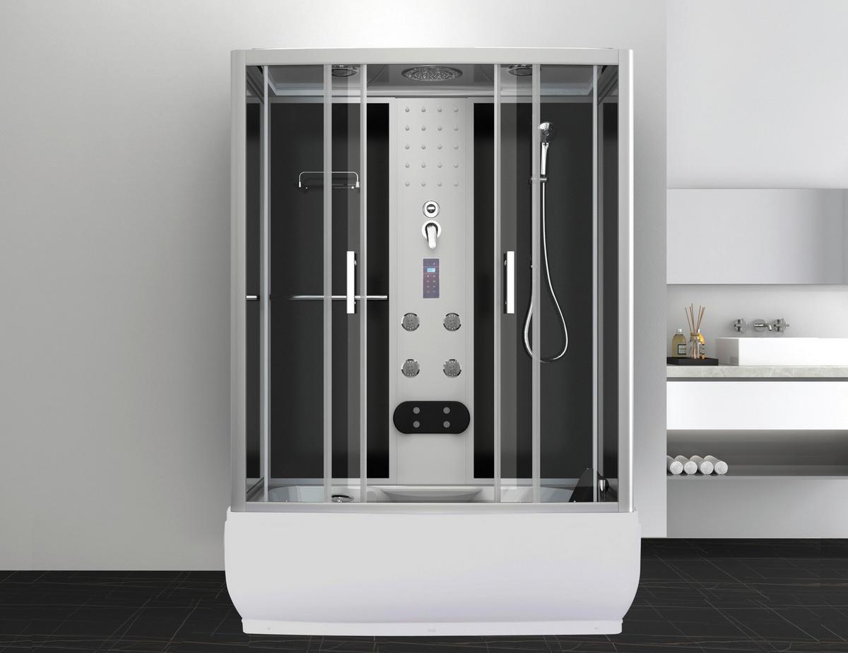 Dampfdusche Nevada 170 Mit Massagedüsen, Radio, Ablage - Schwarz/Weiß, Basics, Glas (175/229/85cm) - Sanotechnik