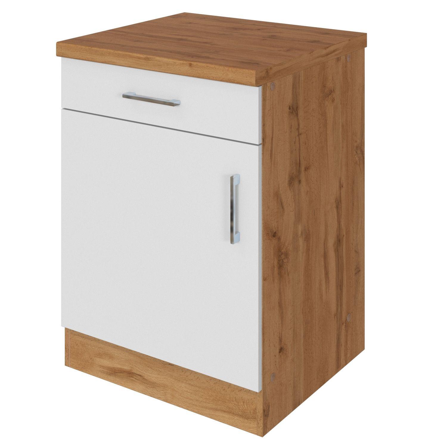 Küchenunterschrank B: 50 cm Weiß/Eiche Dekor mit Lade - Eiche Wotan/Weiß, MODERN, Holzwerkstoff (50/85/60cm) - Held
