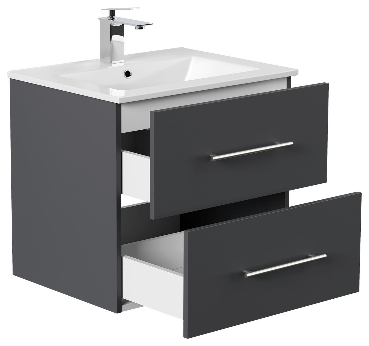 WASCHTISCHKOMBI Homeline, Graphitfarben B: 61,5 cm - Graphitfarben/Weiß, Basics, Keramik/Holzwerkstoff (61,5cm) - MID.YOU