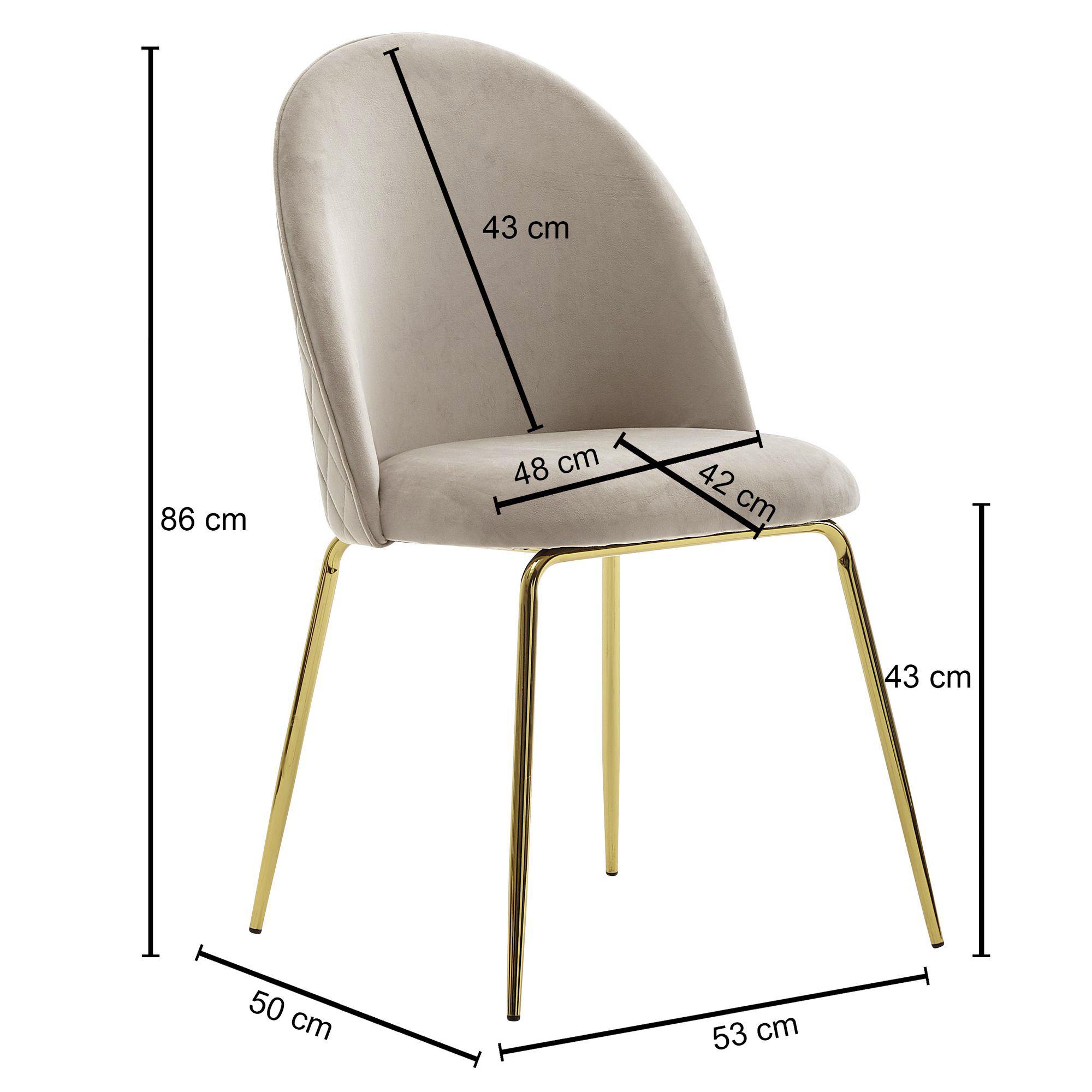 Stuhl-set 2-Tlg., Beige B: 53cm - Beige/Goldfarben, MODERN, Textil/Metall (53/86/50cm) - MID.YOU