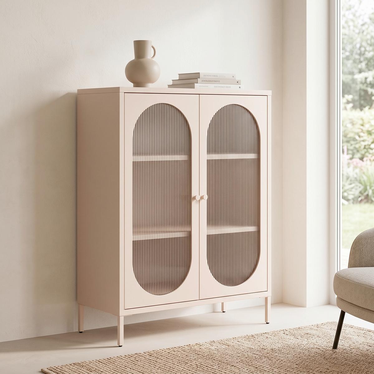 HIGHBOARD Luna Creme B: 80 cm - Creme, Design, Glas/Metall (80/102/40cm) - MID.YOU